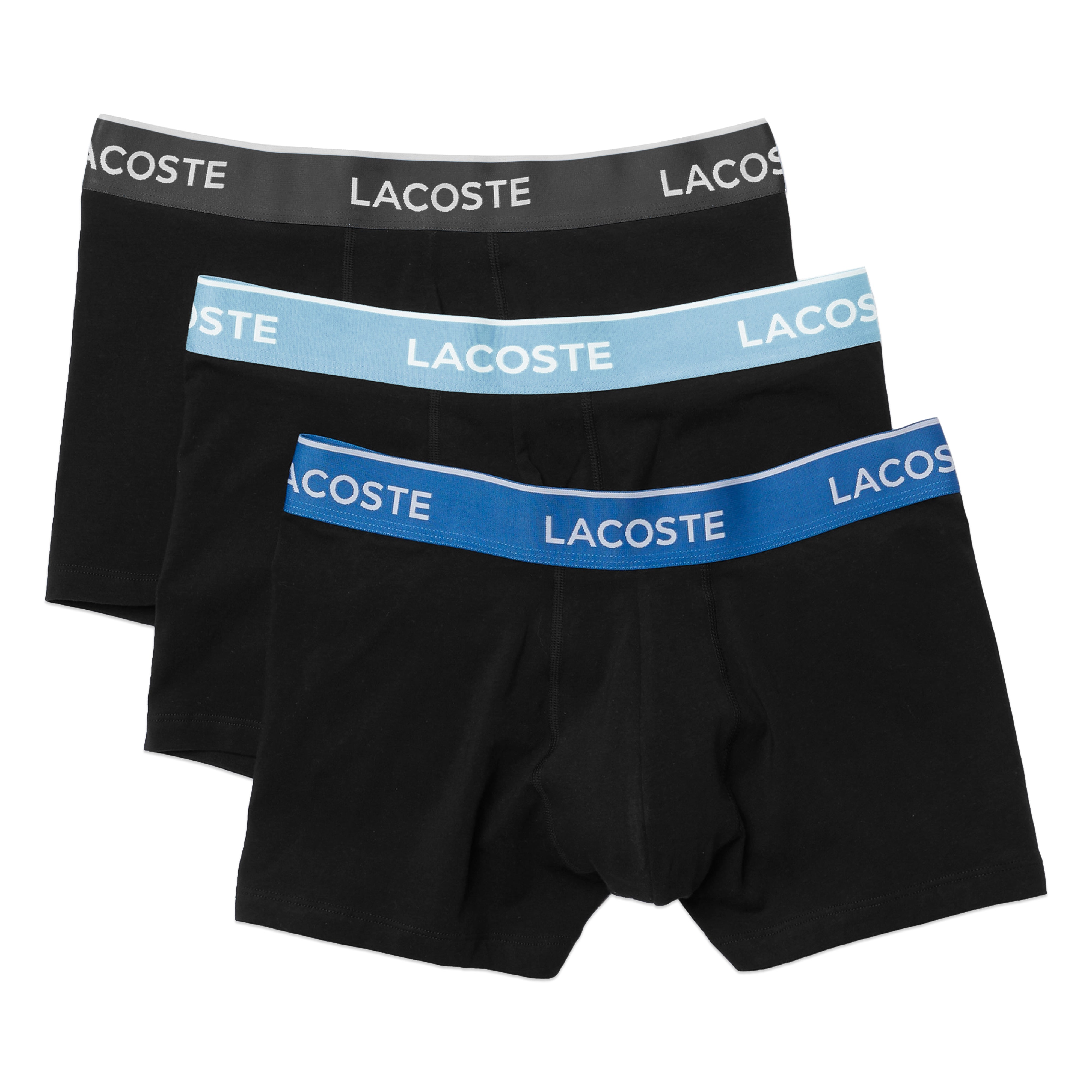 Lacoste 3 Pack Cotton Stretch Trunks 5H3401 - Black with Blue/Sky Blue
