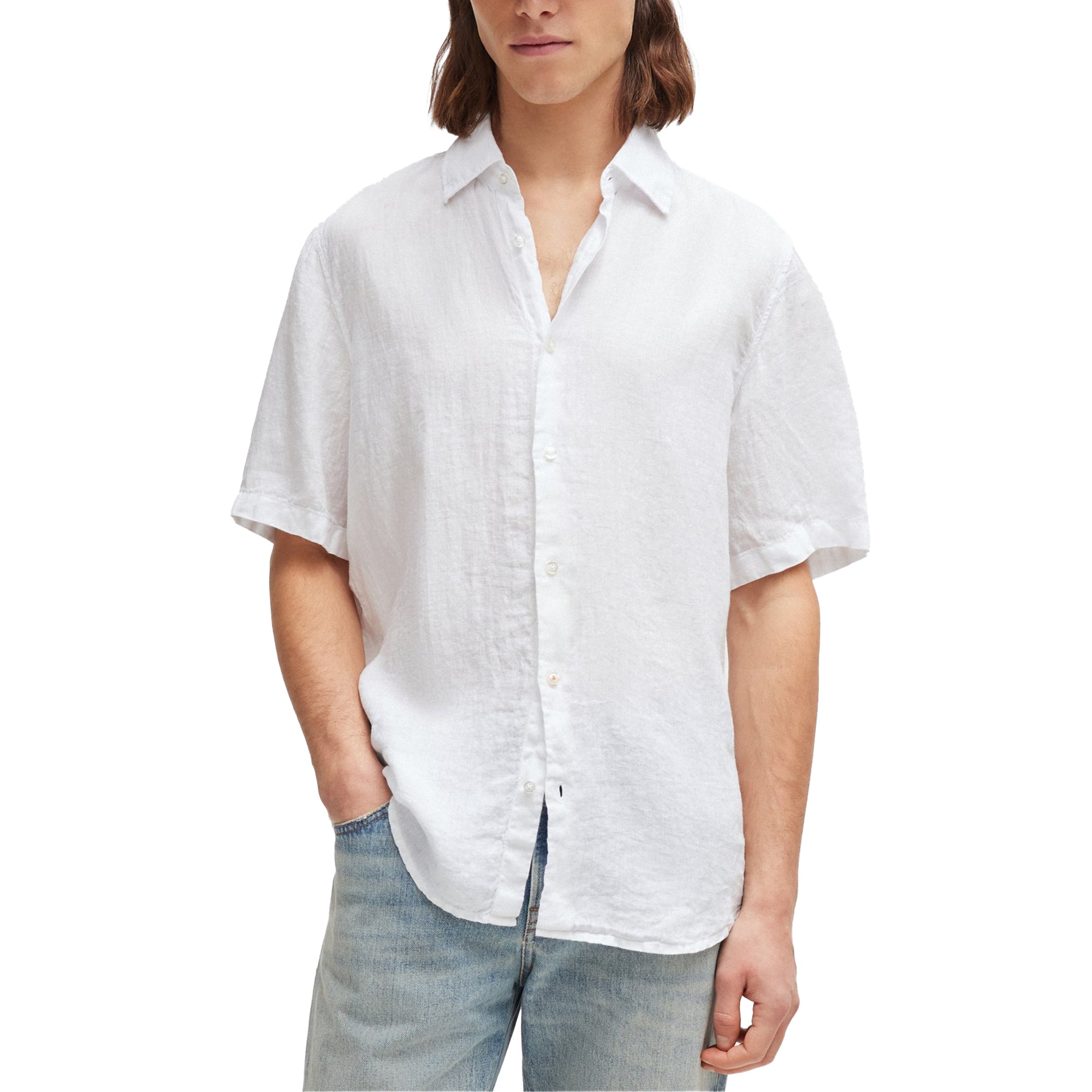 Boss Rash 2 Linen Short Sleeve Shirt - White