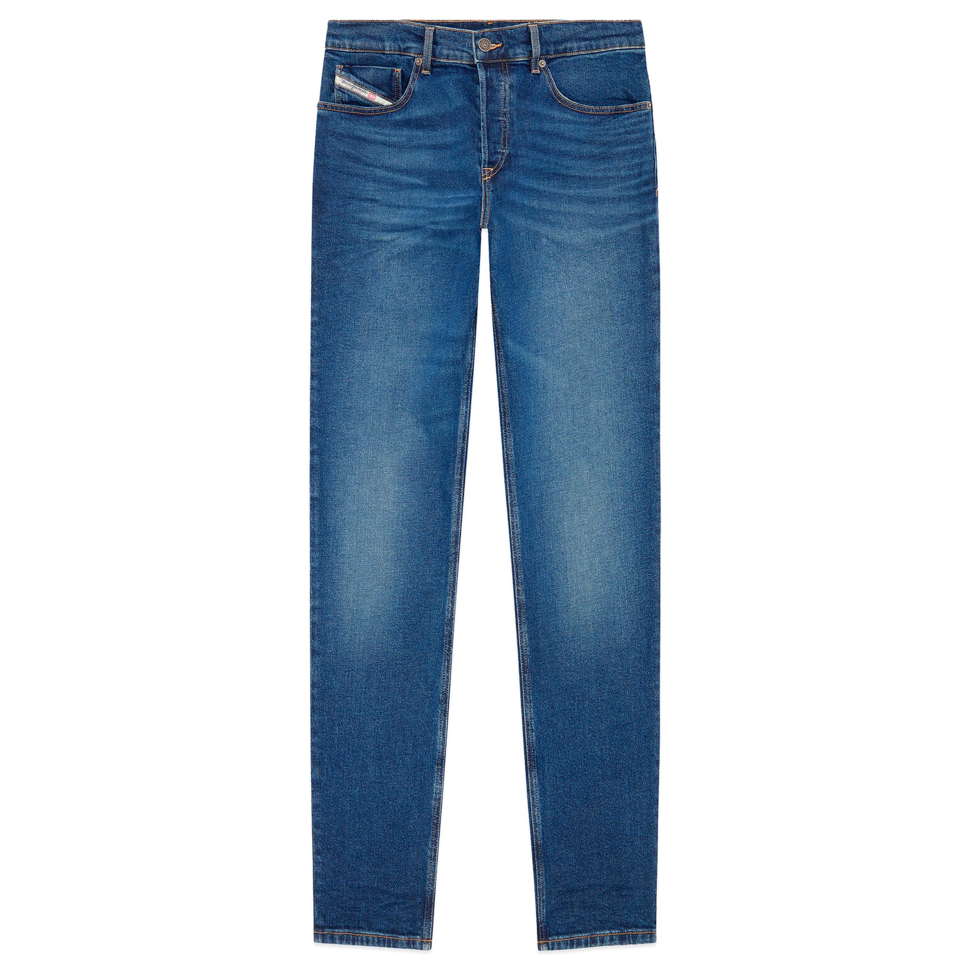 Flatshot of Diesel D-Fining 0GYCS Tapered Fit Jeans in Medium Blue