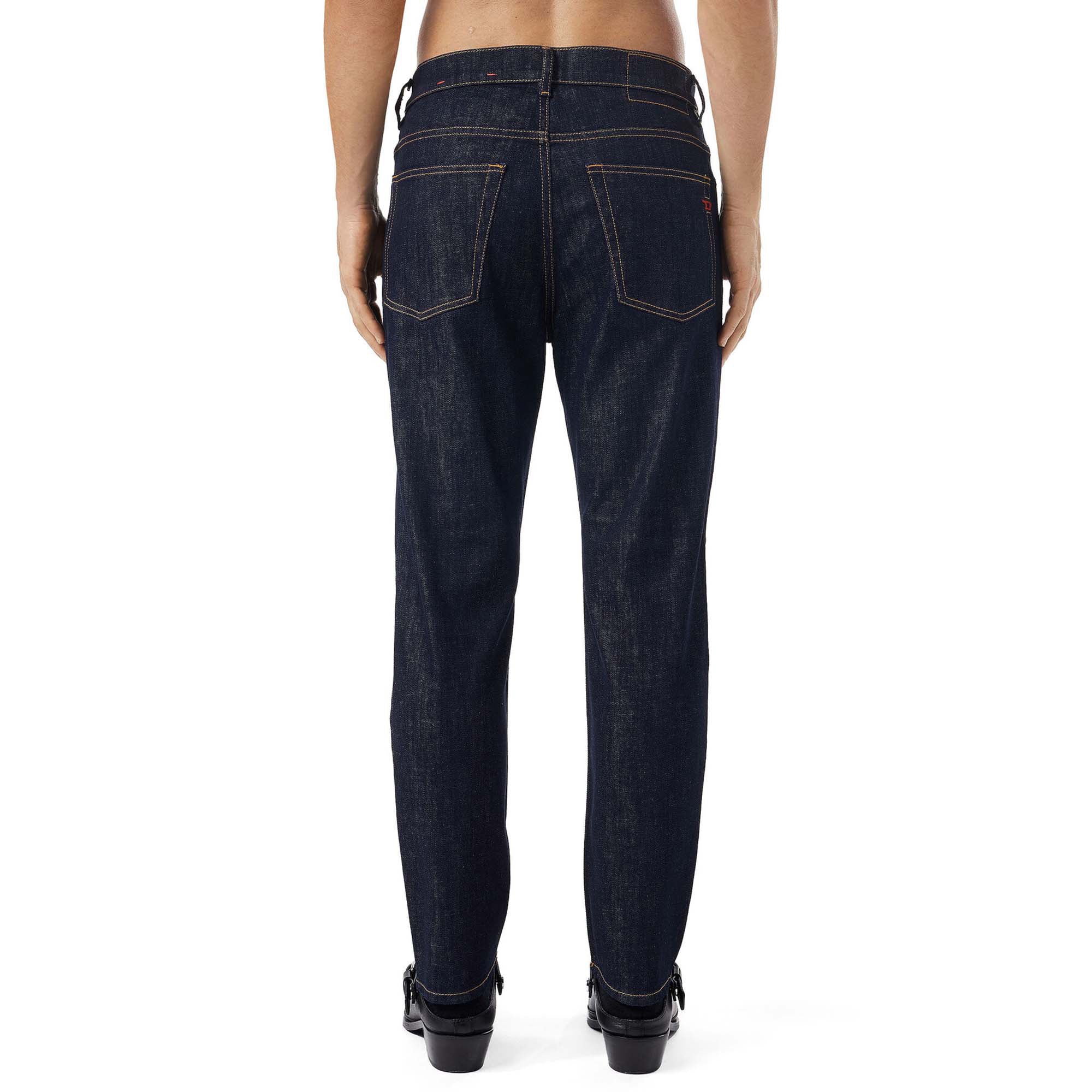 Rear view of Diesel D-Fining Z9B89 Tapered Fit Jeans in Raw Rinse