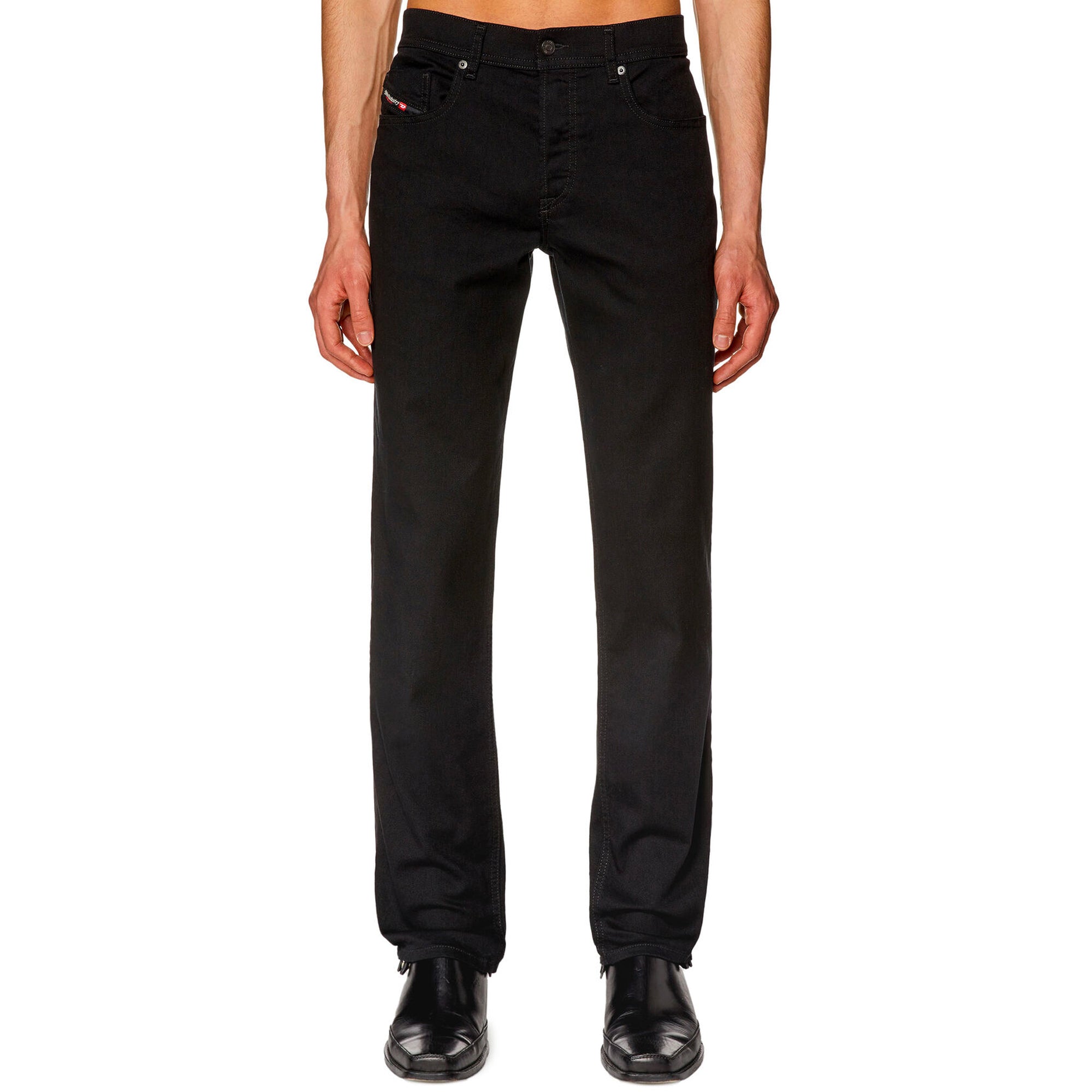 Front view of Diesel D-Finitive 69YP Tapered Fit Jeans in Black