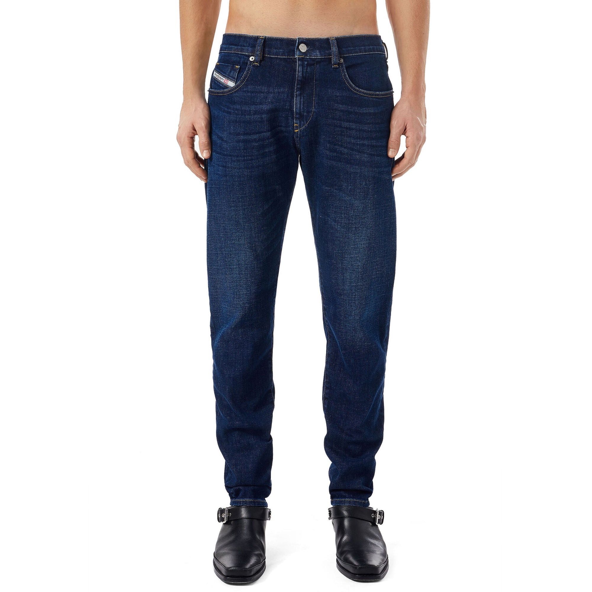 Front view of Diesel D-Strukt 09B90 Straight Fit Jeans in Medium Blue