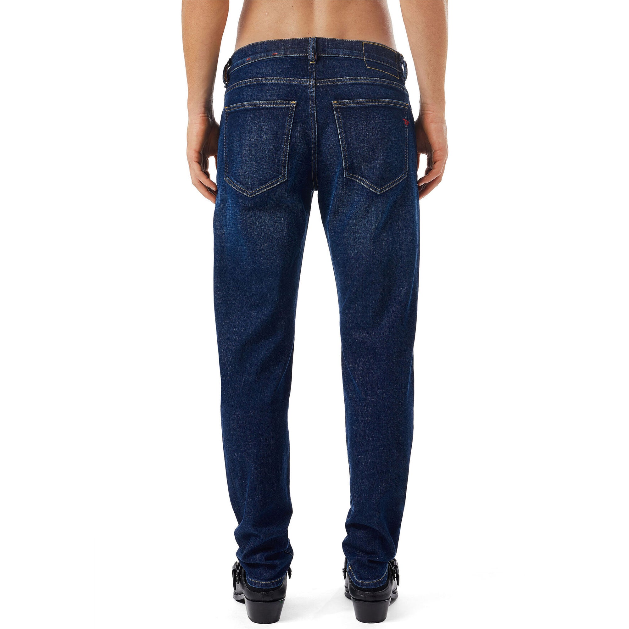 Rear view of Diesel D-Strukt 09B90 Straight Fit Jeans in Medium Blue