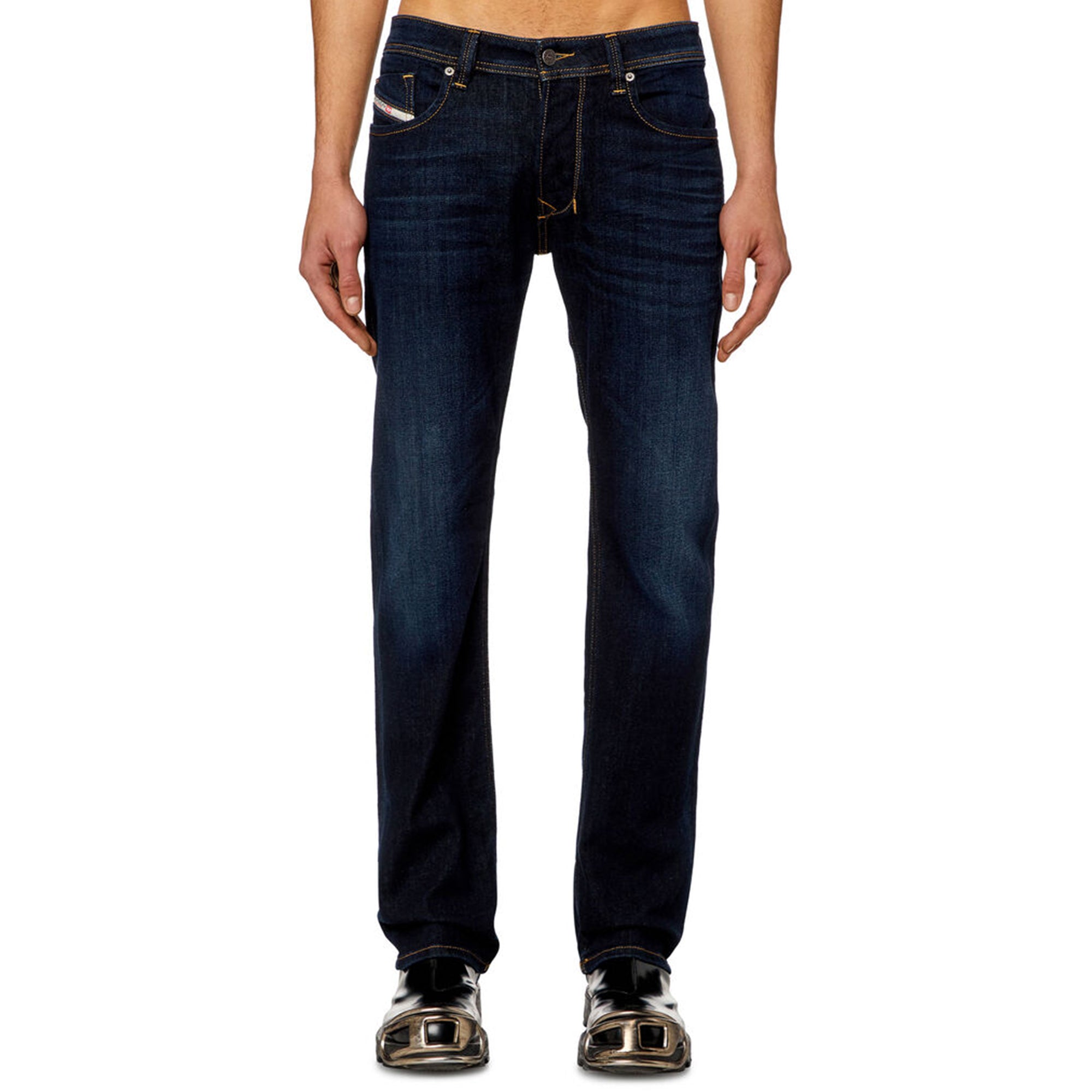 Front view of Diesel Larkee 009ZS Straight Fit Jean in Dark Blue