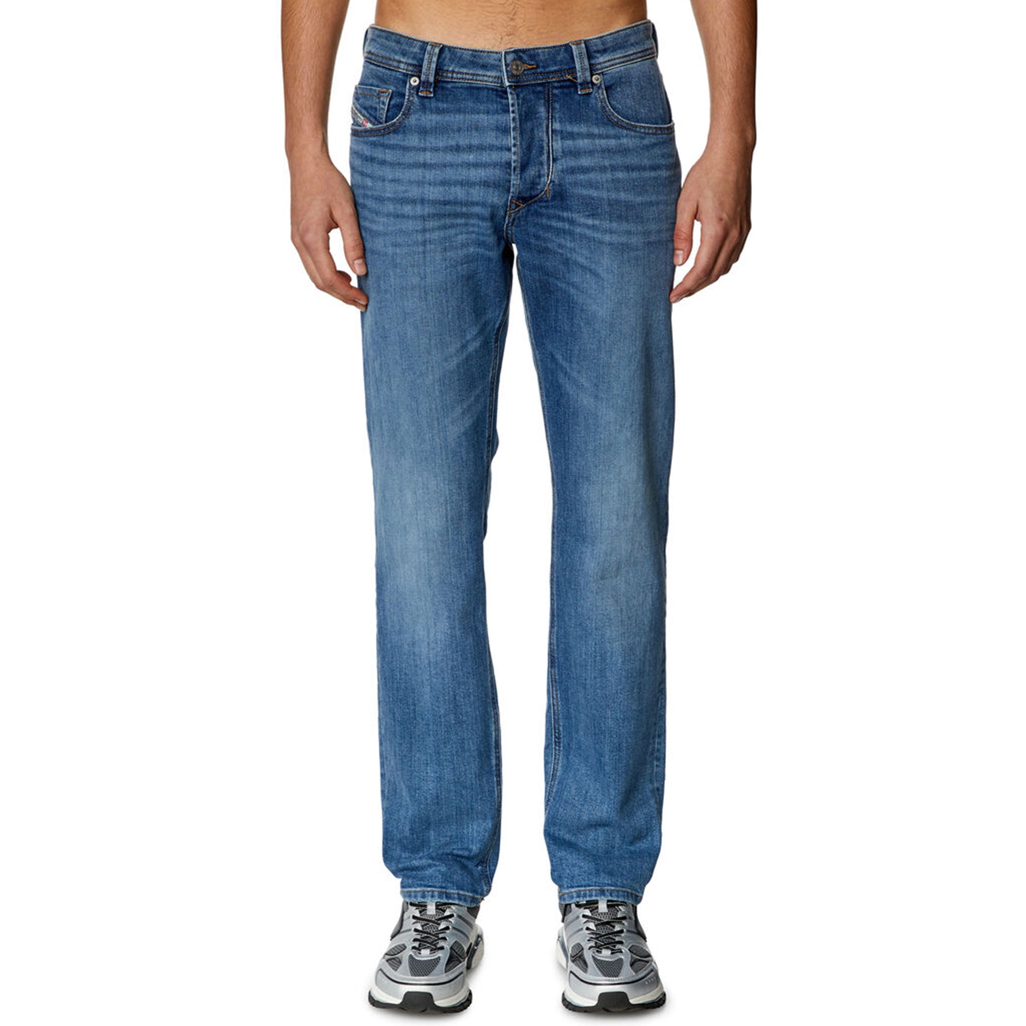 	Front view of Diesel Larkee 0KIAL Straight Fit Jean in Light Blue