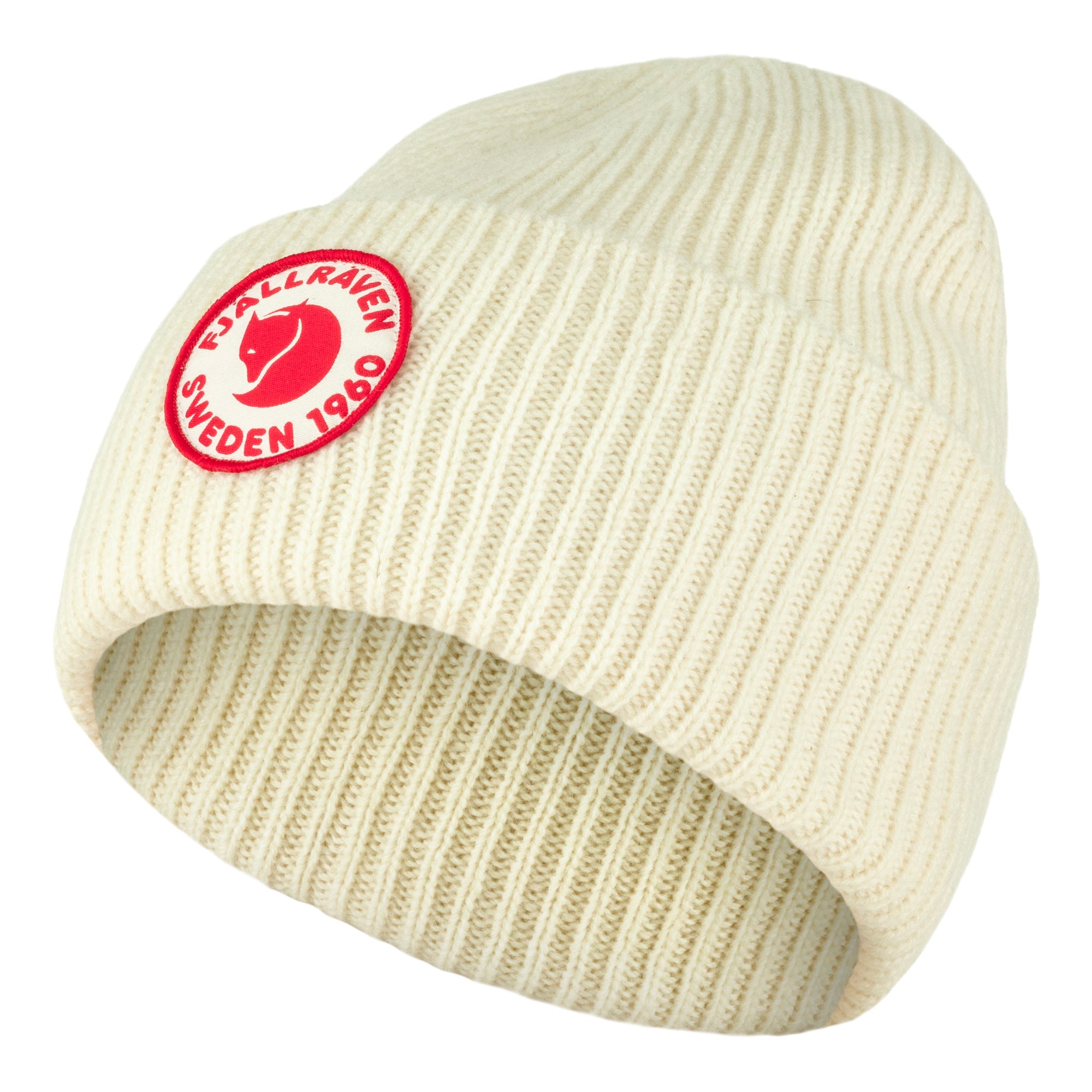 Side view of Fjallraven 1960 Logo Beanie for Men in Chalk White