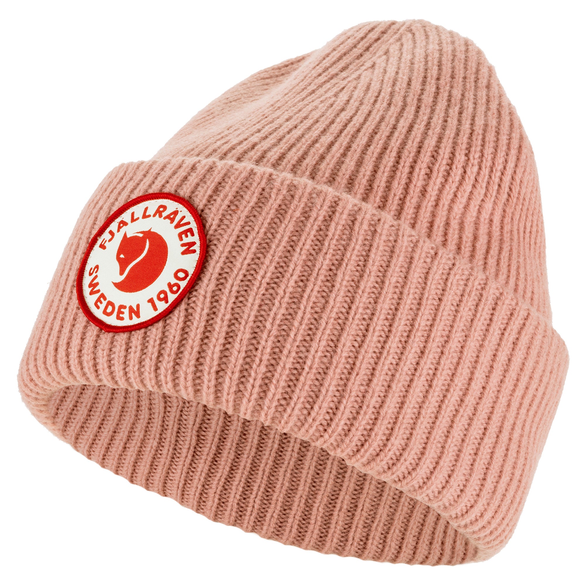 Side view of Fjallraven 1960 Logo Beanie for Men in Dusty Pink