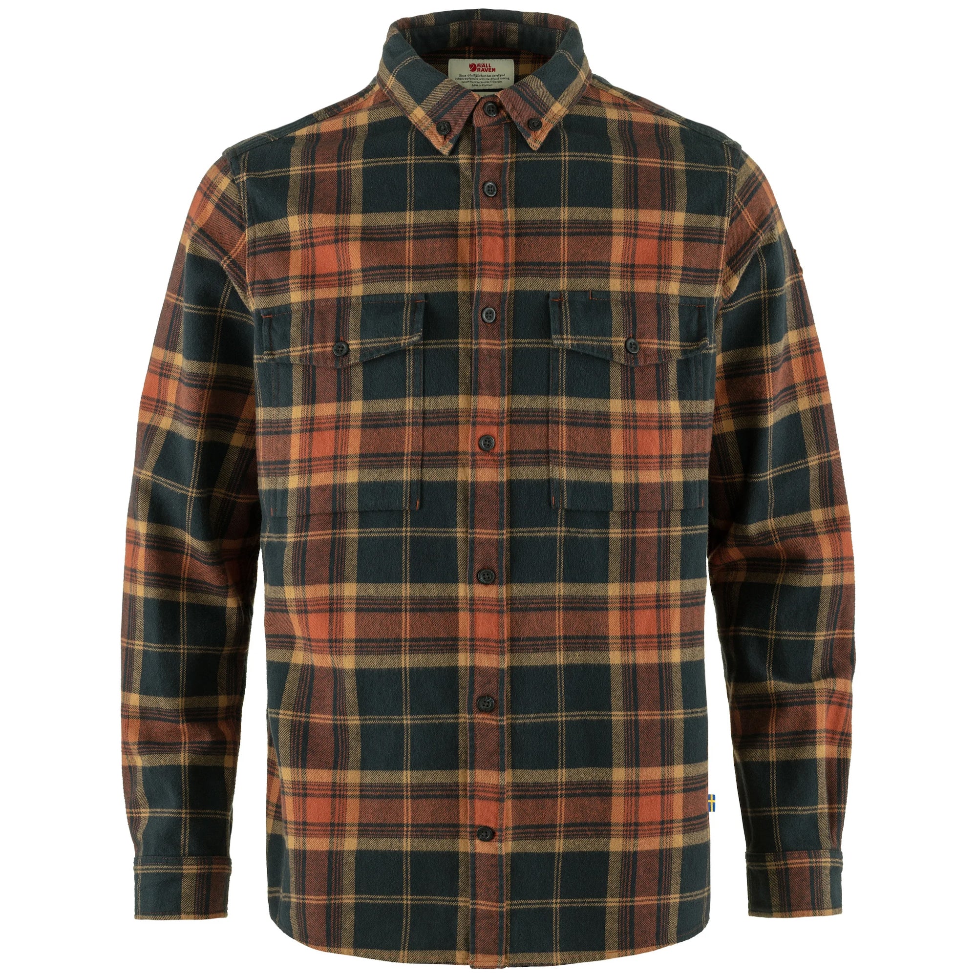 Front view of Fjallraven Ovik Twill shirt for Men in Autumn Leaf/Dark Navy