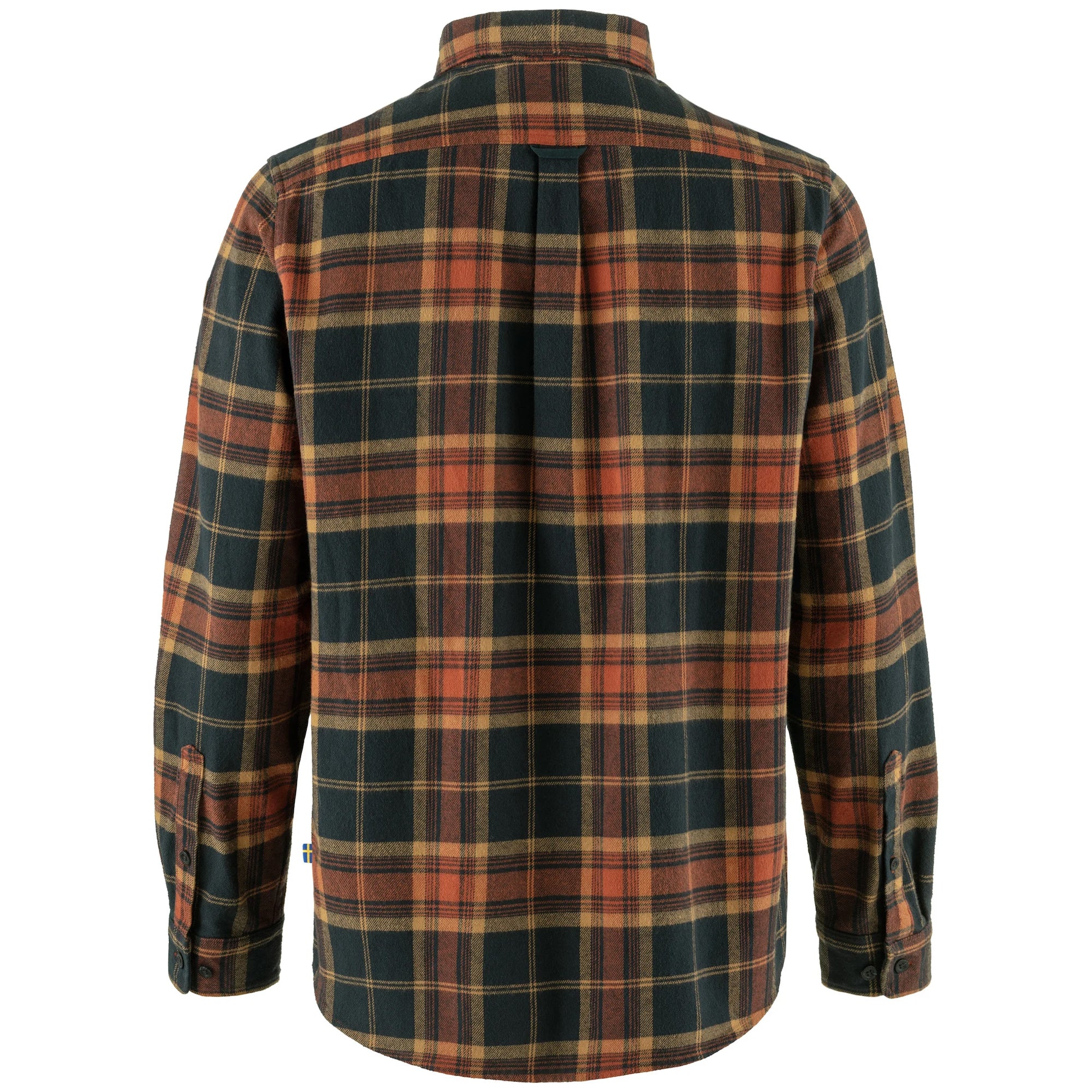 Rear view of Fjallraven Ovik Twill shirt for Men in Autumn Leaf/Dark Navy