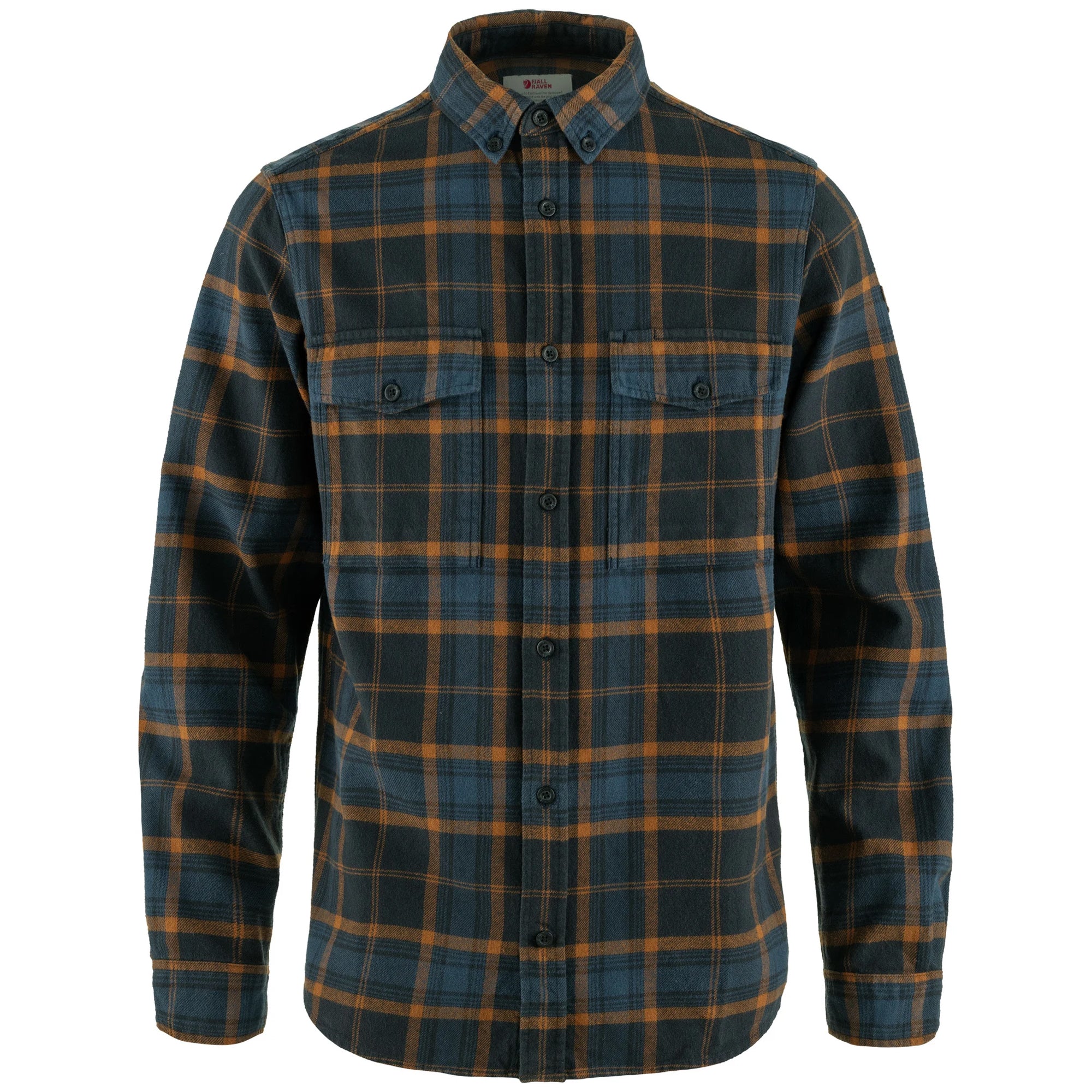 Front view of Fjallraven Ovik Twill shirt for Men in Dark Navy/Chestnut