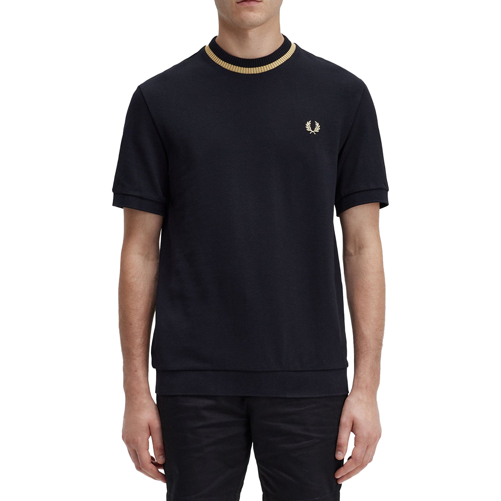 Front model shot of Fred Perry Crew Neck Pique T-Shirt for Men in Black