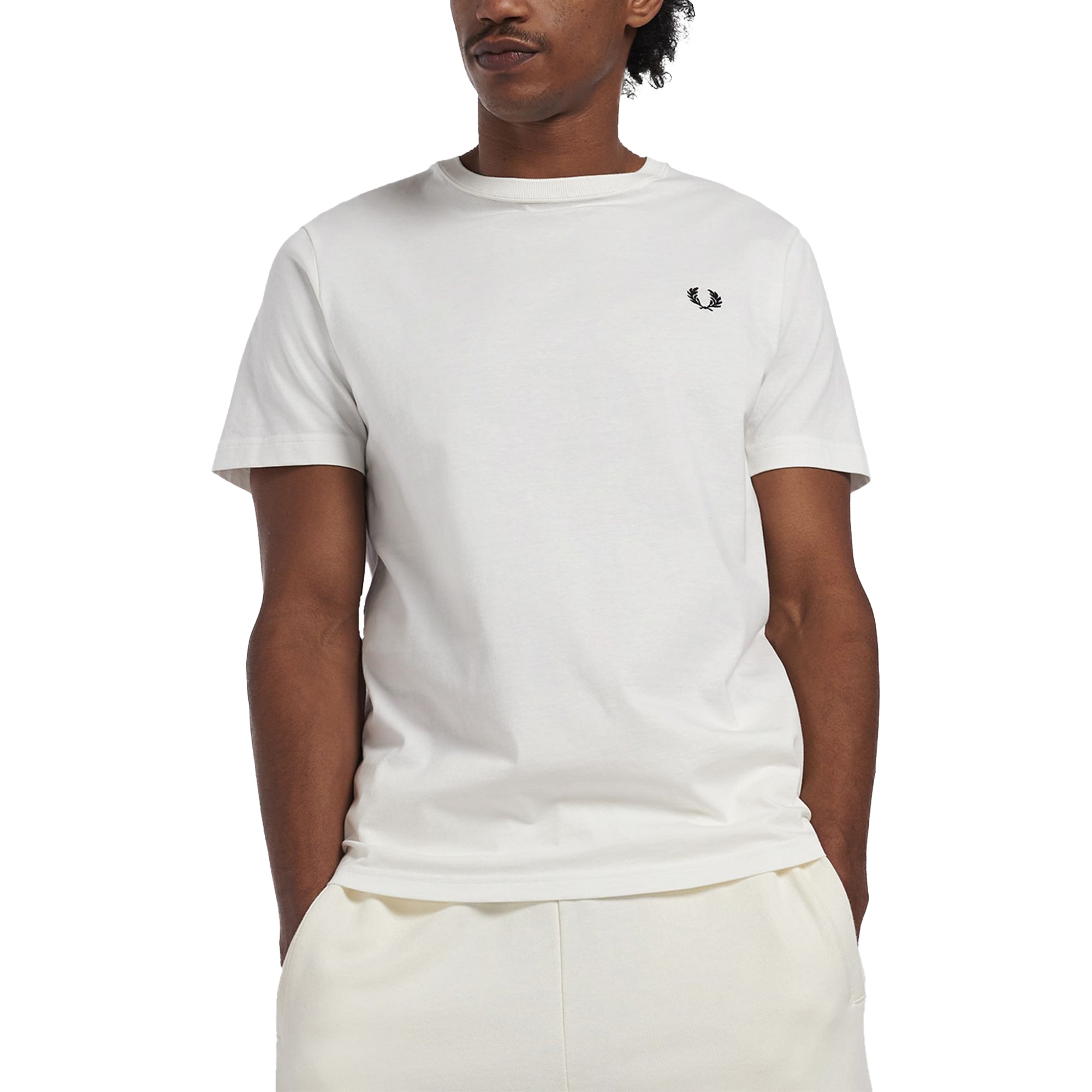 Front model shot of Fred Perry Crew Neck T-Shirt for Men in Snow White