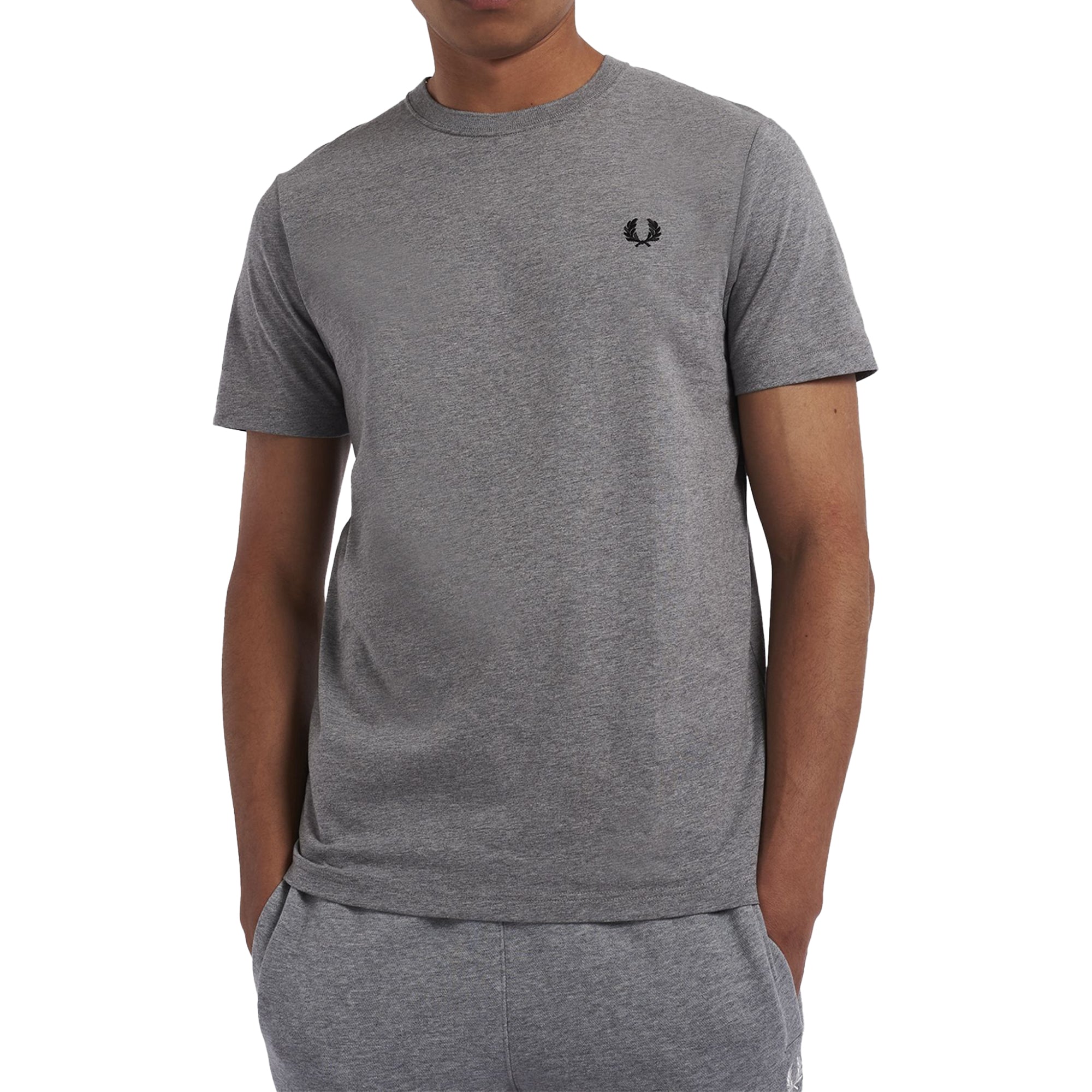 Front model shot of Fred Perry Crew Neck T-Shirt for Men in Steel Marl