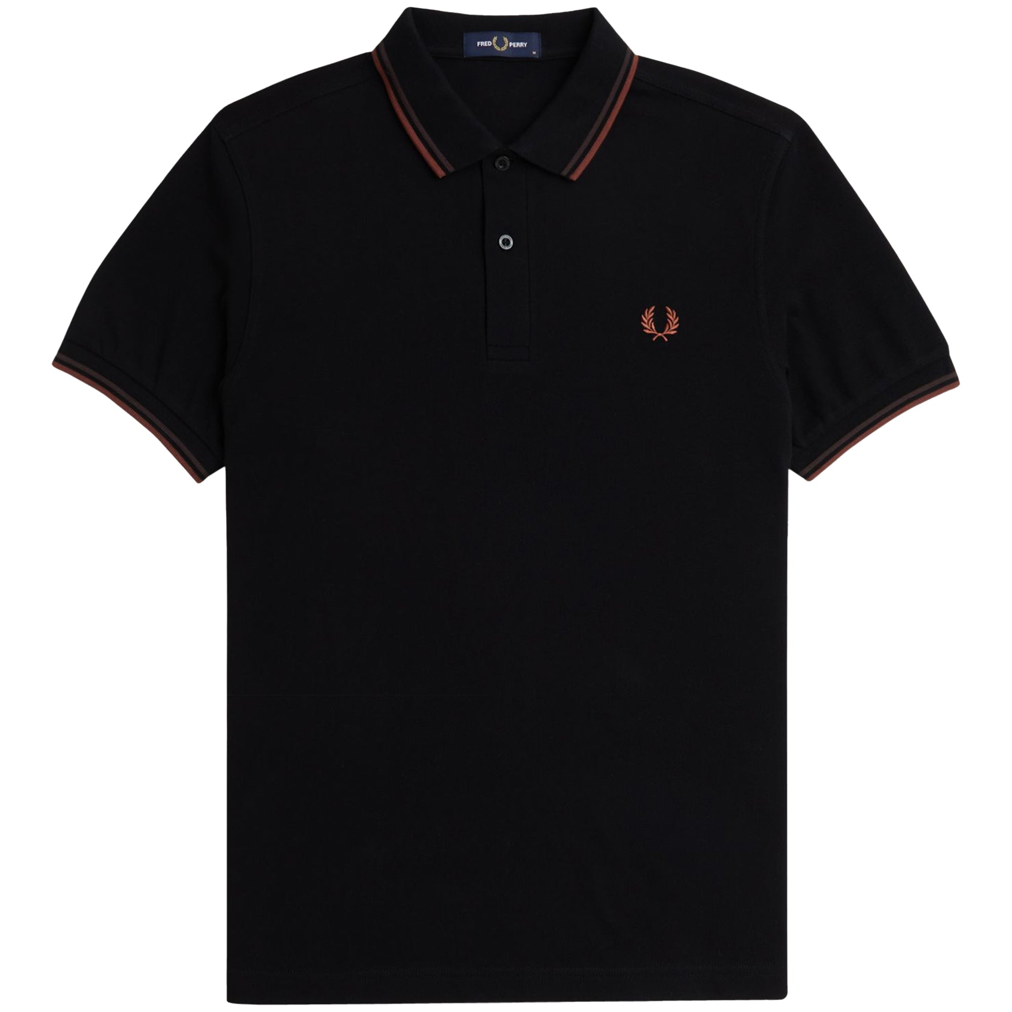 Front view of Fred Perry The Fred Perry Shirt for Men in Black/Carrington Road Brick/Whiskey Brown