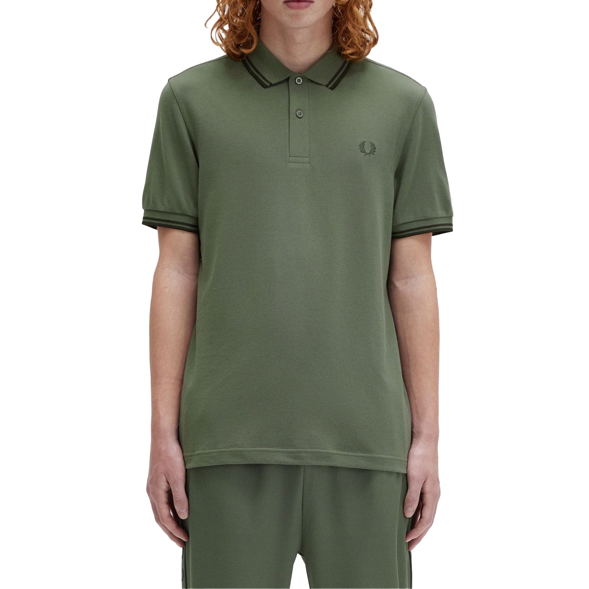 Front model shot of Fred Perry The Fred Perry Shirt for Men in Laurel Wreath/Night Green