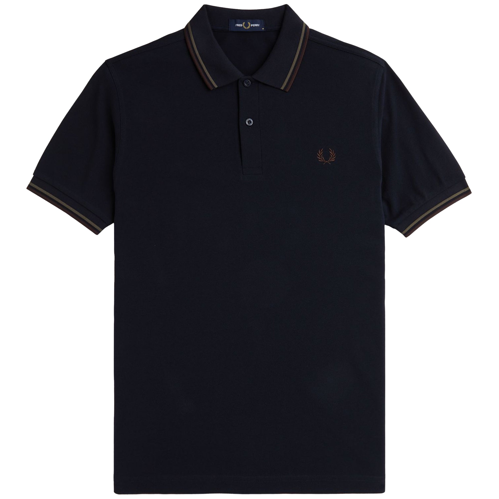 Front view of Fred Perry The Fred Perry Shirt for Men in Navy/Laurel Wreath Green/Night Green