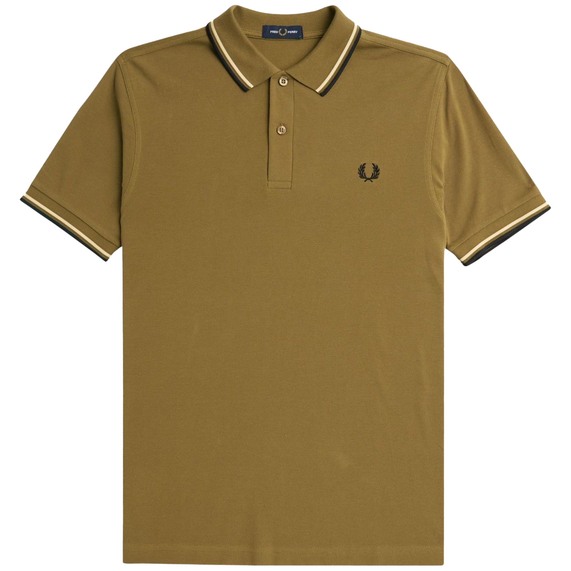 Front view of Fred Perry The Fred Perry Shirt for Men in Shaded Stone/Ice Cream/Black