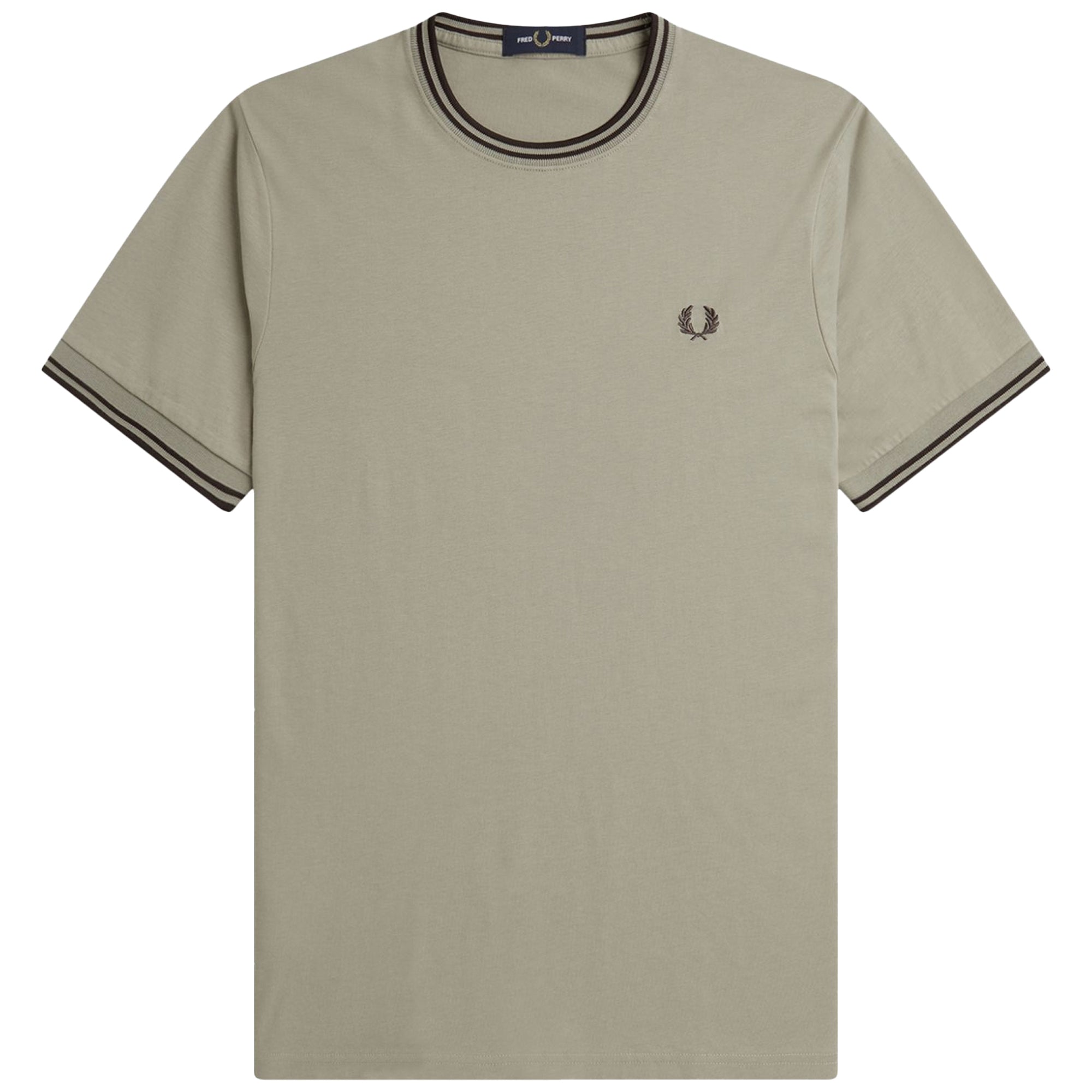 Front view of Fred Perry Twin Tipped T-Shirt for Men in Warm Grey/Brick