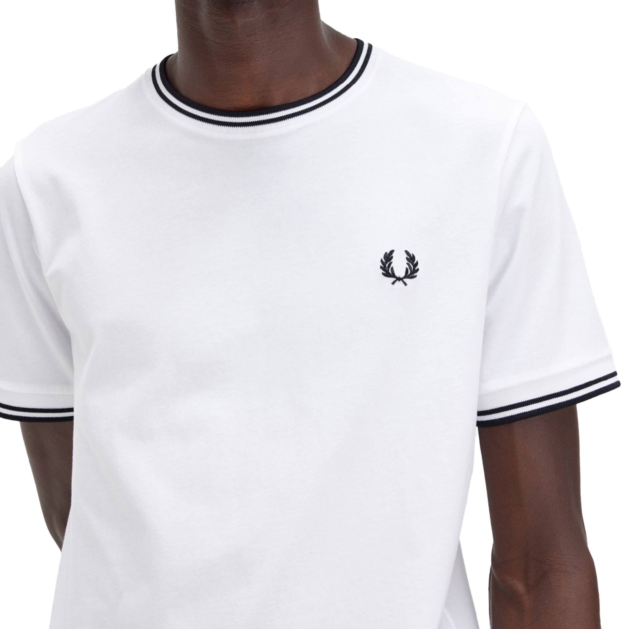 Close-up of Fred Perry Twin Tipped T-Shirt for Men in White