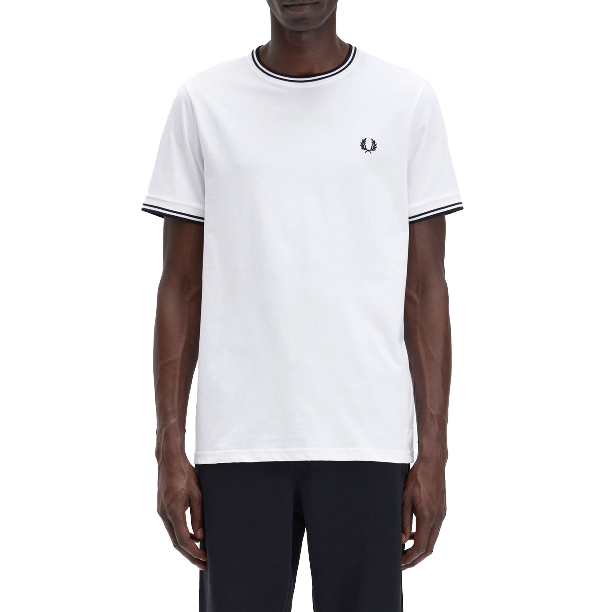 Front model shot of Fred Perry Twin Tipped T-Shirt for Men in White