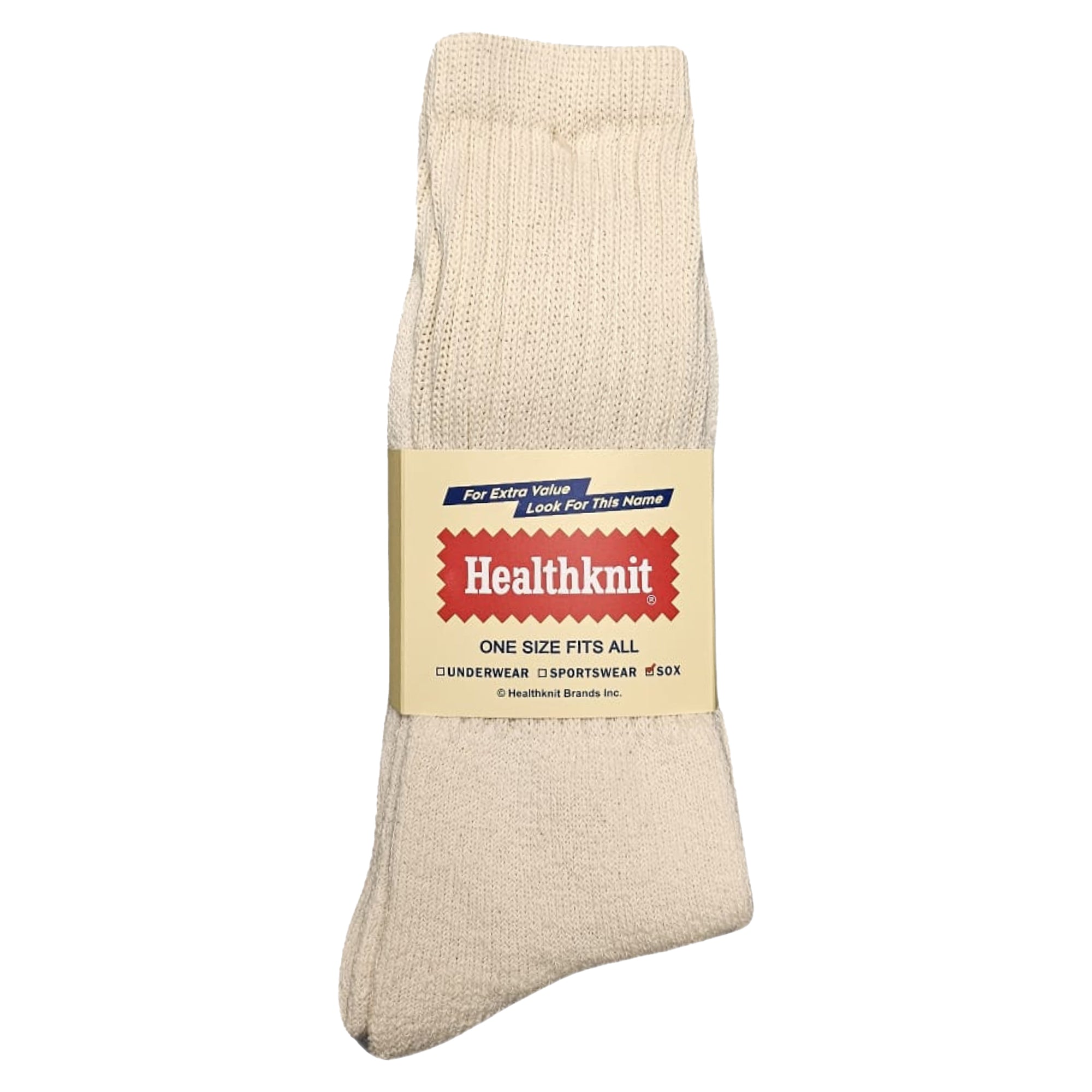 Front packaged view of Healthknit 3 Pack Socks for Men in Off White