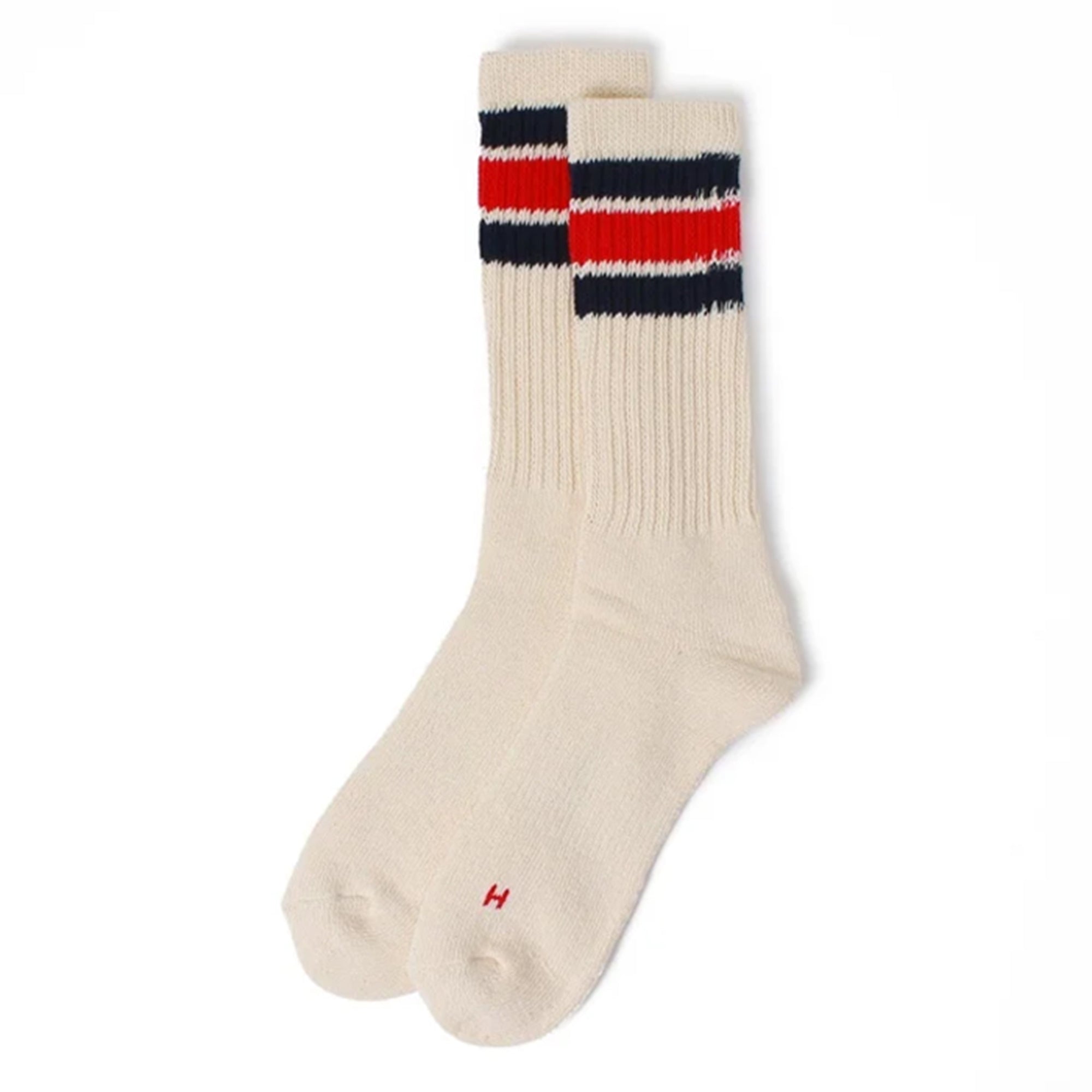 Navy/Red colourway of Health Knit 3 Pack Socks for Men in Off White/Stripe