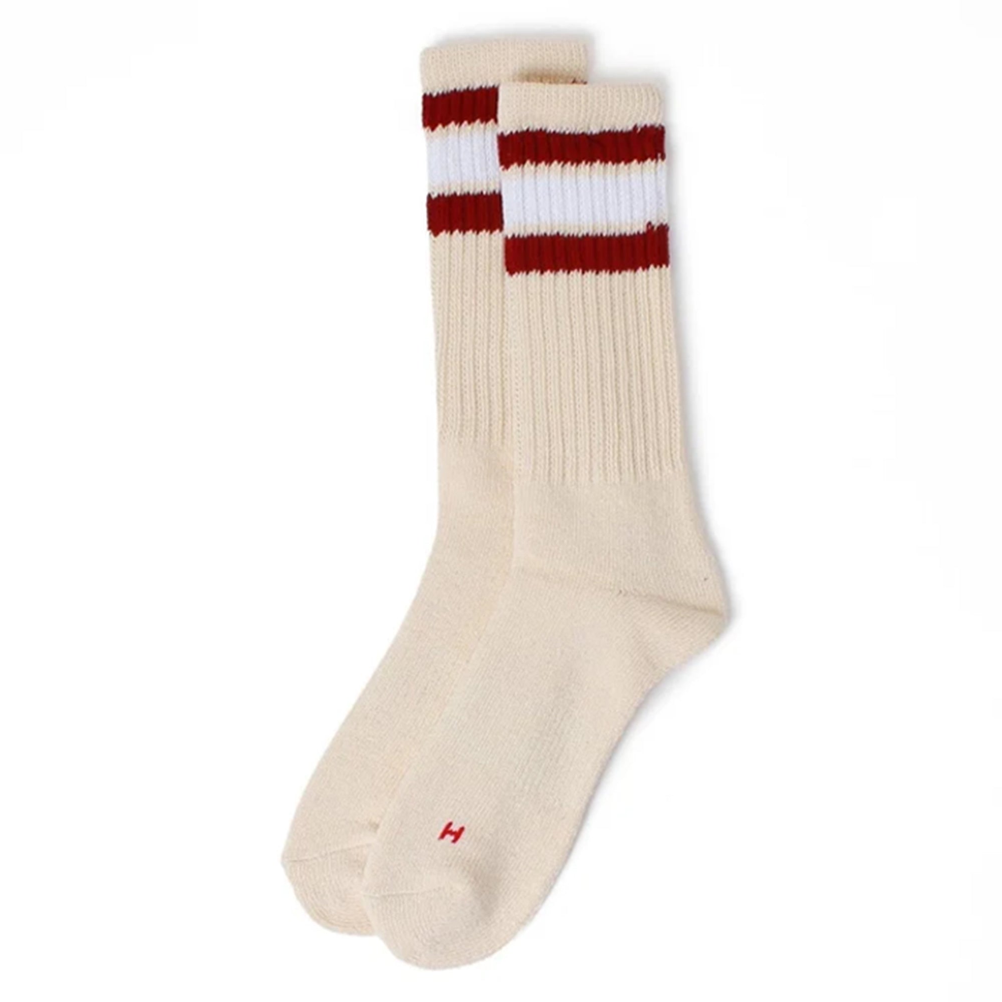 Red/White colourway of Health Knit 3 Pack Socks for Men in Off White/Stripe