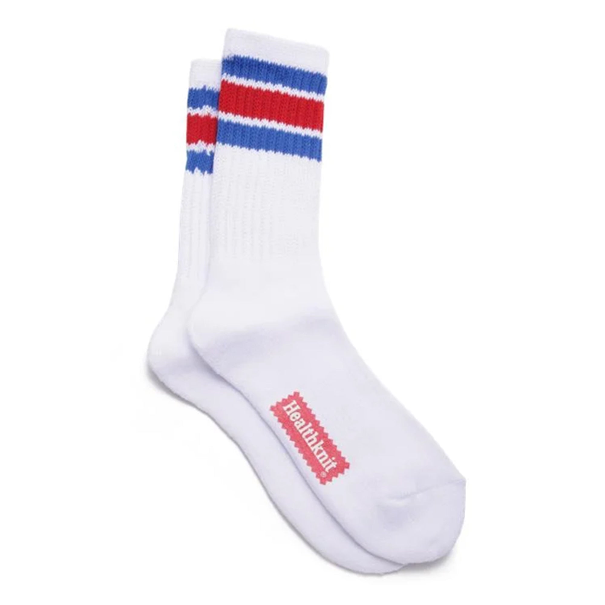 Blue/Red colourway of Health Knit 3 Pack Socks for Men in White/Stripe