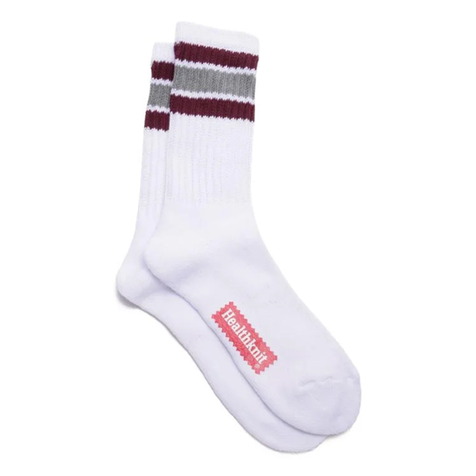 Red/Grey colourway of Health Knit 3 Pack Socks for Men in White/Stripe