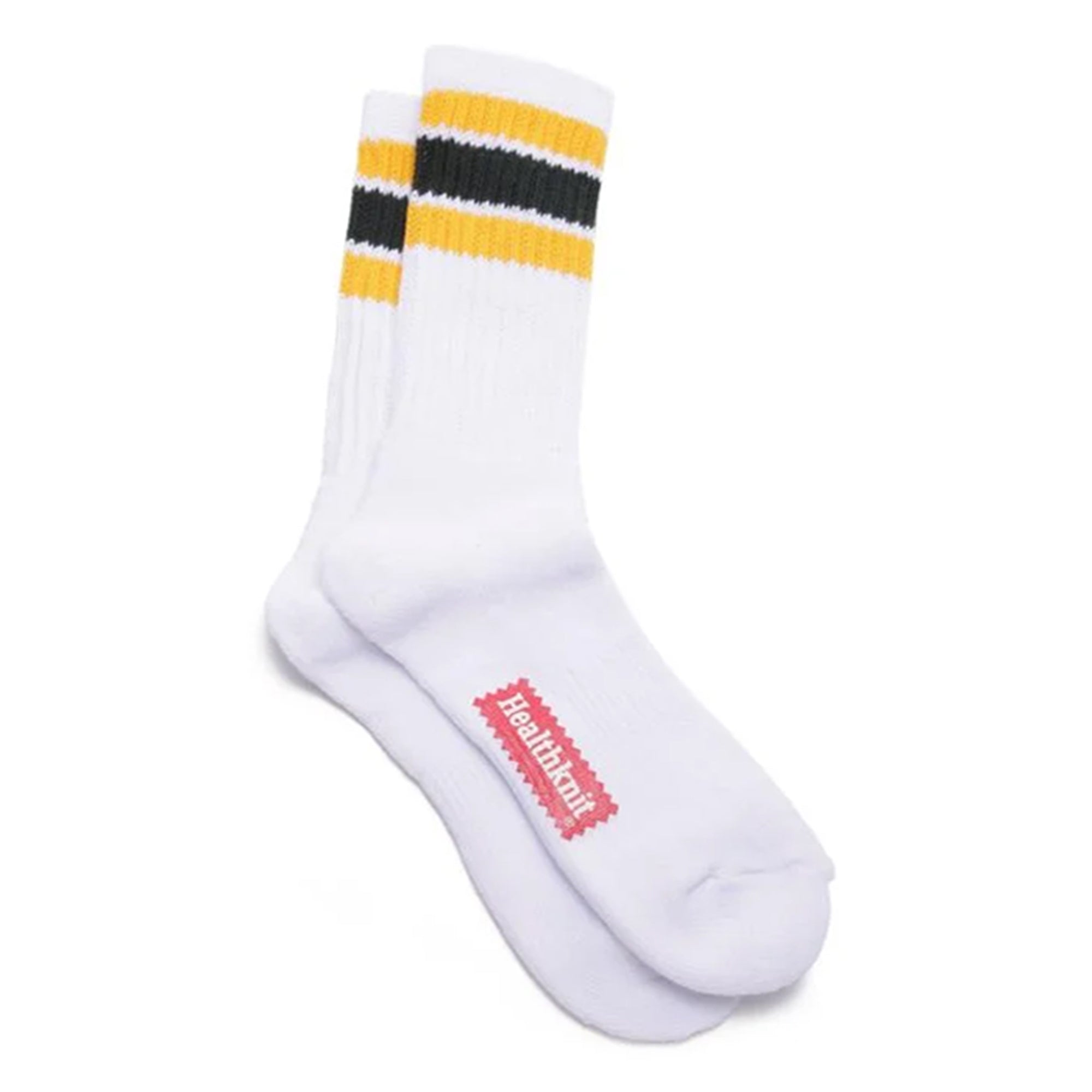 Yellow/Green colourway of Health Knit 3 Pack Socks for Men in White/Stripe