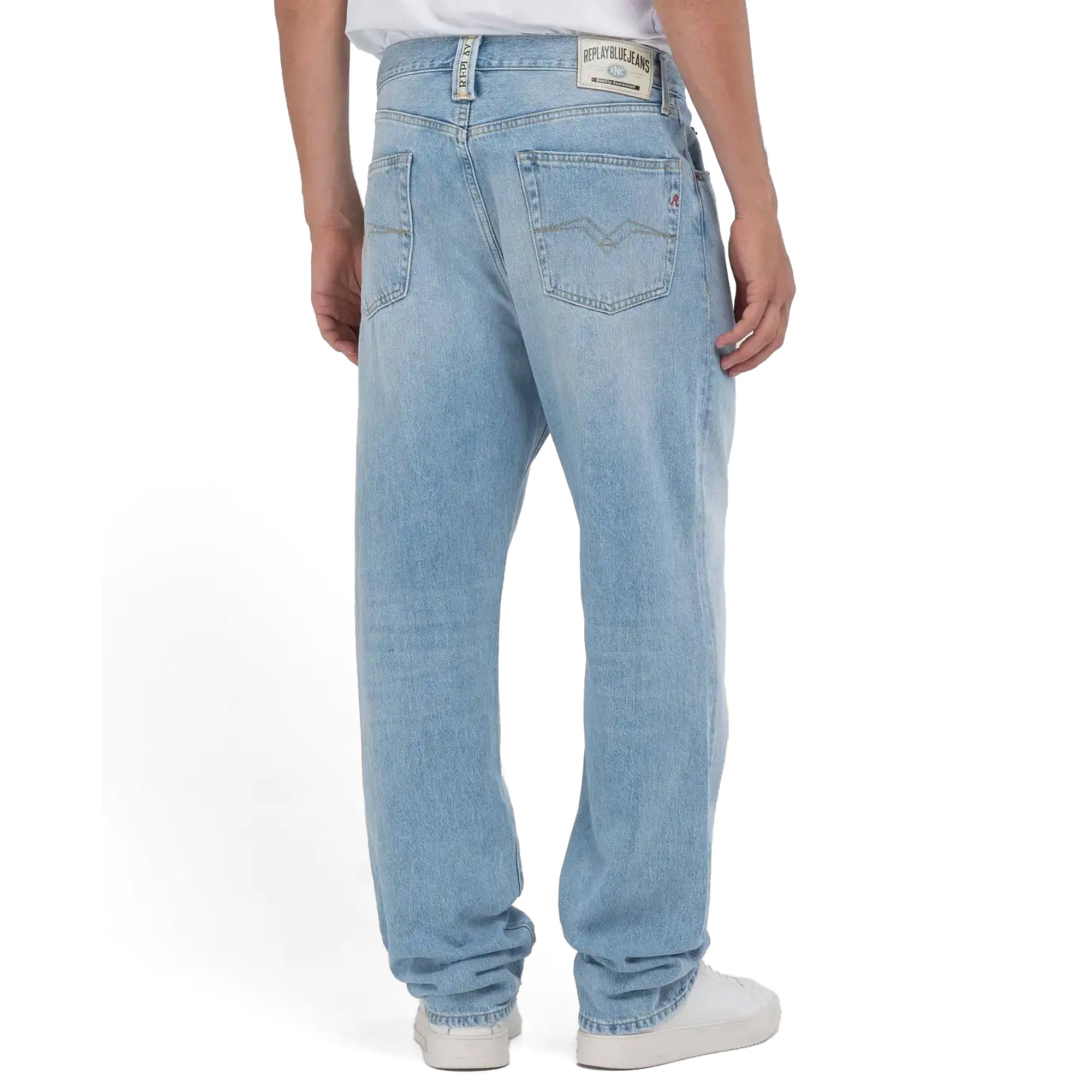 Rear view of Replay M9Zero1 Straight Fit Jeans in Red Cast Light Blue