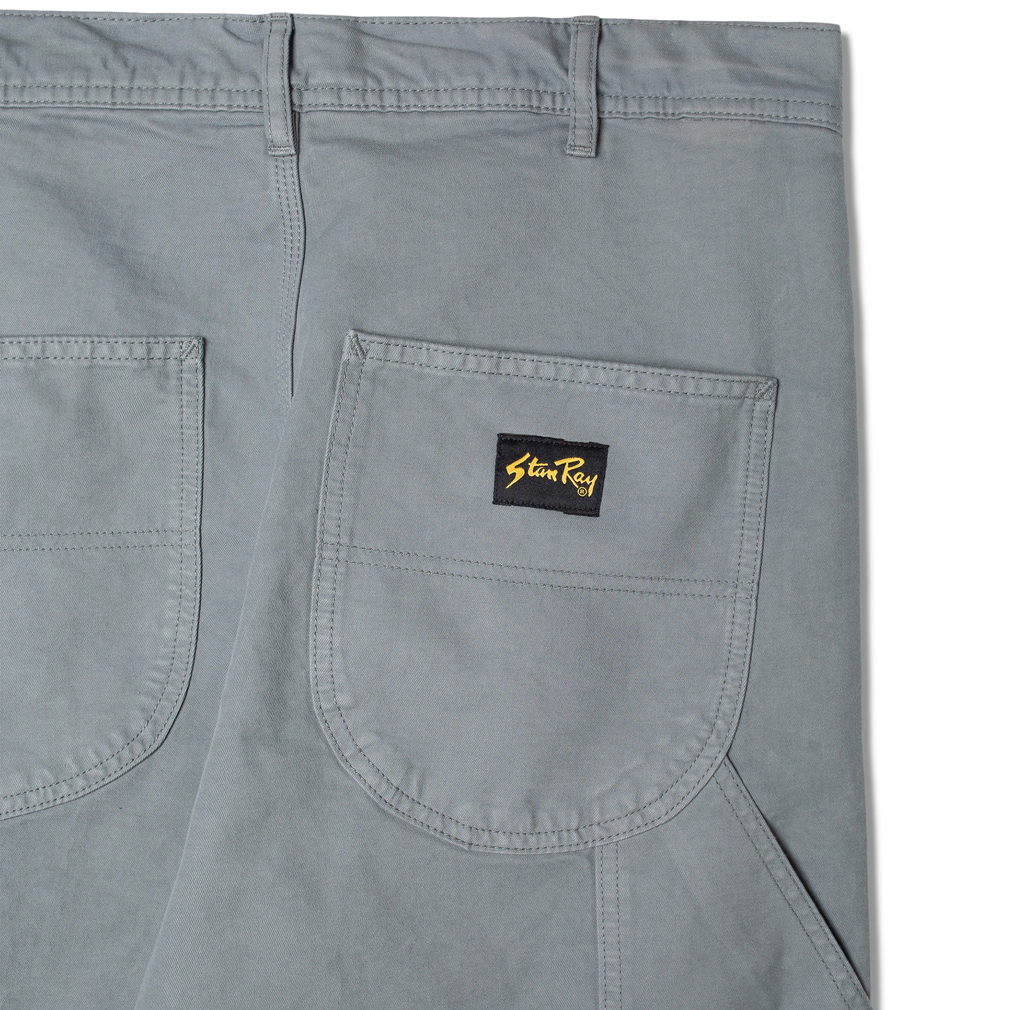 Close-up of rear waist on Stan Ray 80s Painter Pant for Men in Battle Grey Twill