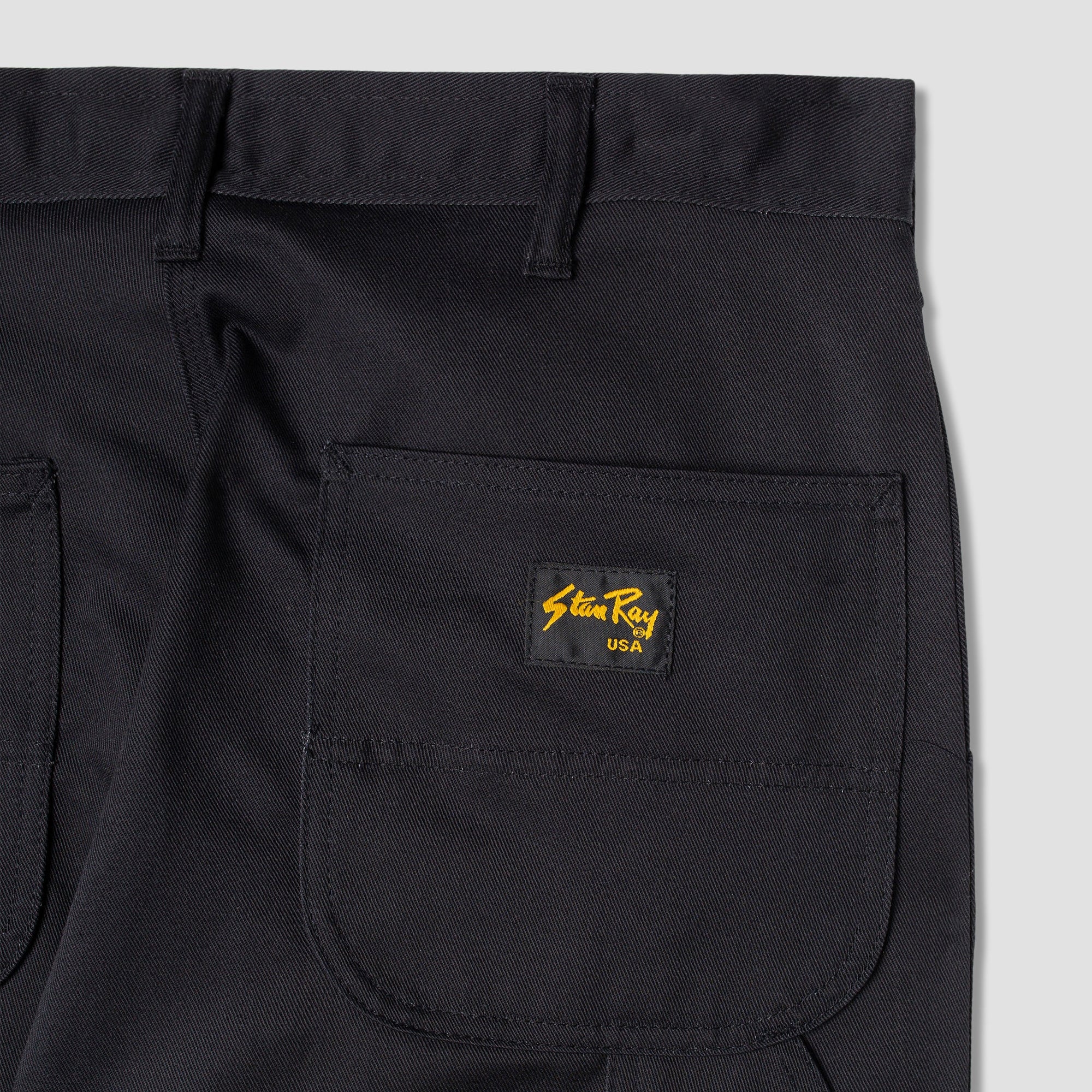 Close up of rear waist on Stan Ray 'Made in USA' 80s Painter Pant for Men in Earl's Black Twill