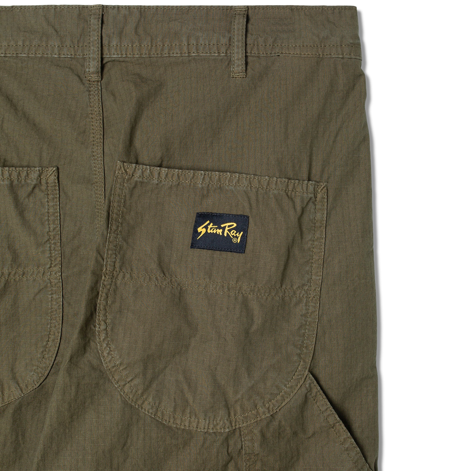 Close-up of rear waist on Stan Ray 80s Painter Pant for Men in Olive Ripstop