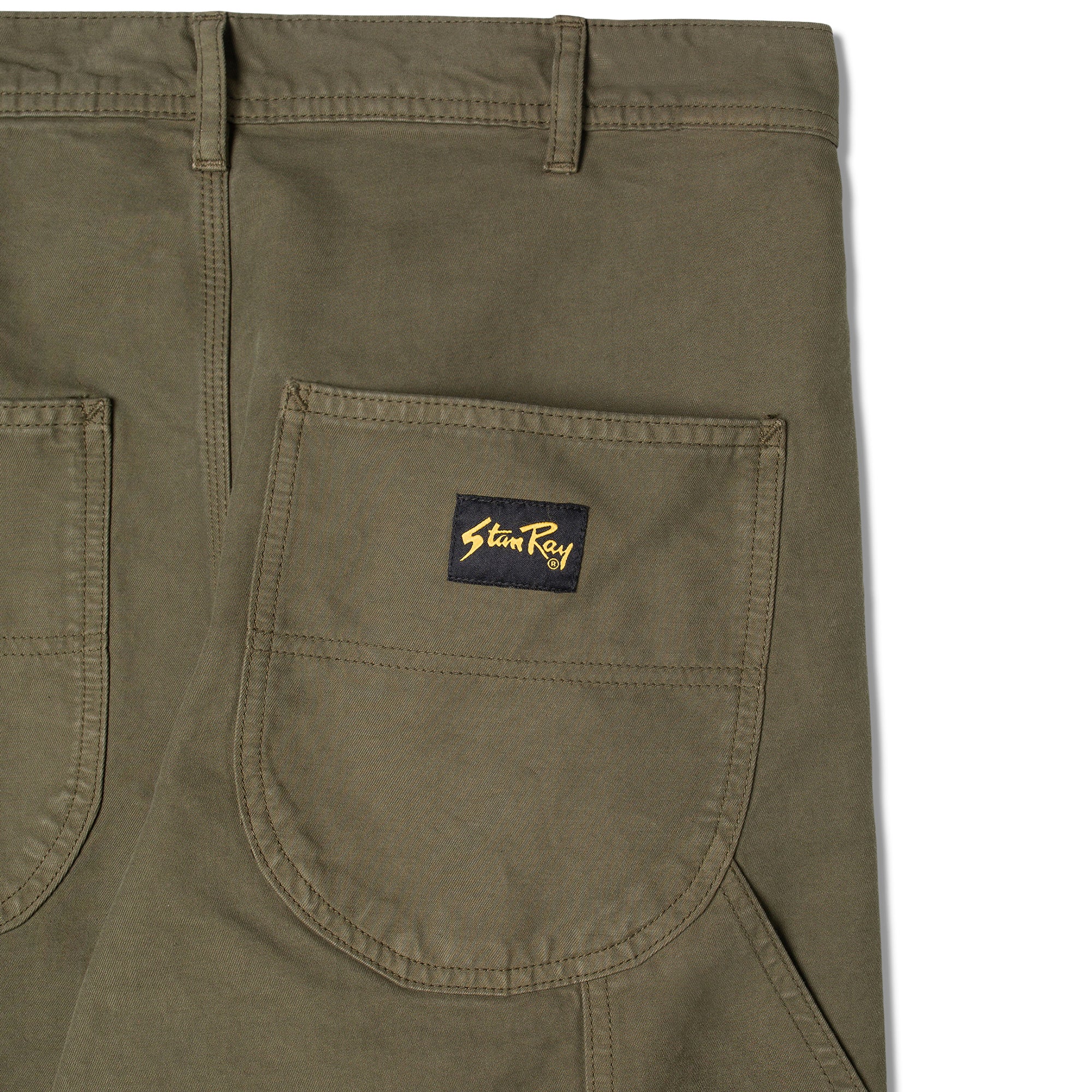 Close-up of rear waist on Stan Ray 80s Painter Pant for Men in Olive Twill