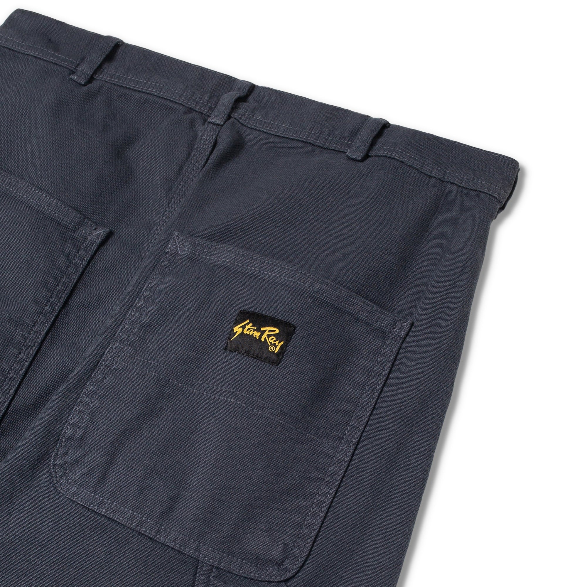 Close-up of rear pocket on Stan Ray Big Job Shorts for Men in Navy Duck