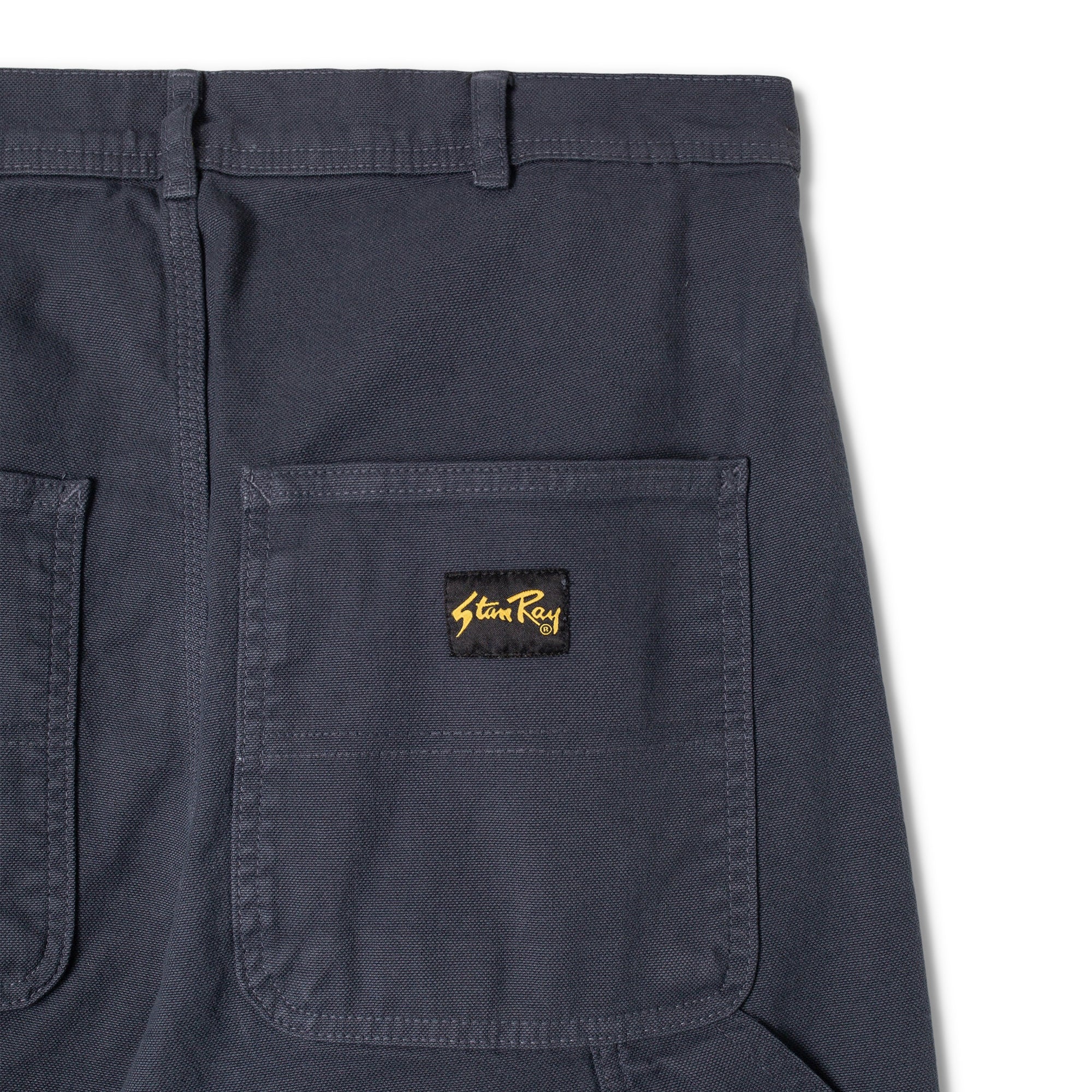 Close-up of rear waist on Stan Ray Big Job Shorts for Men in Navy Duck