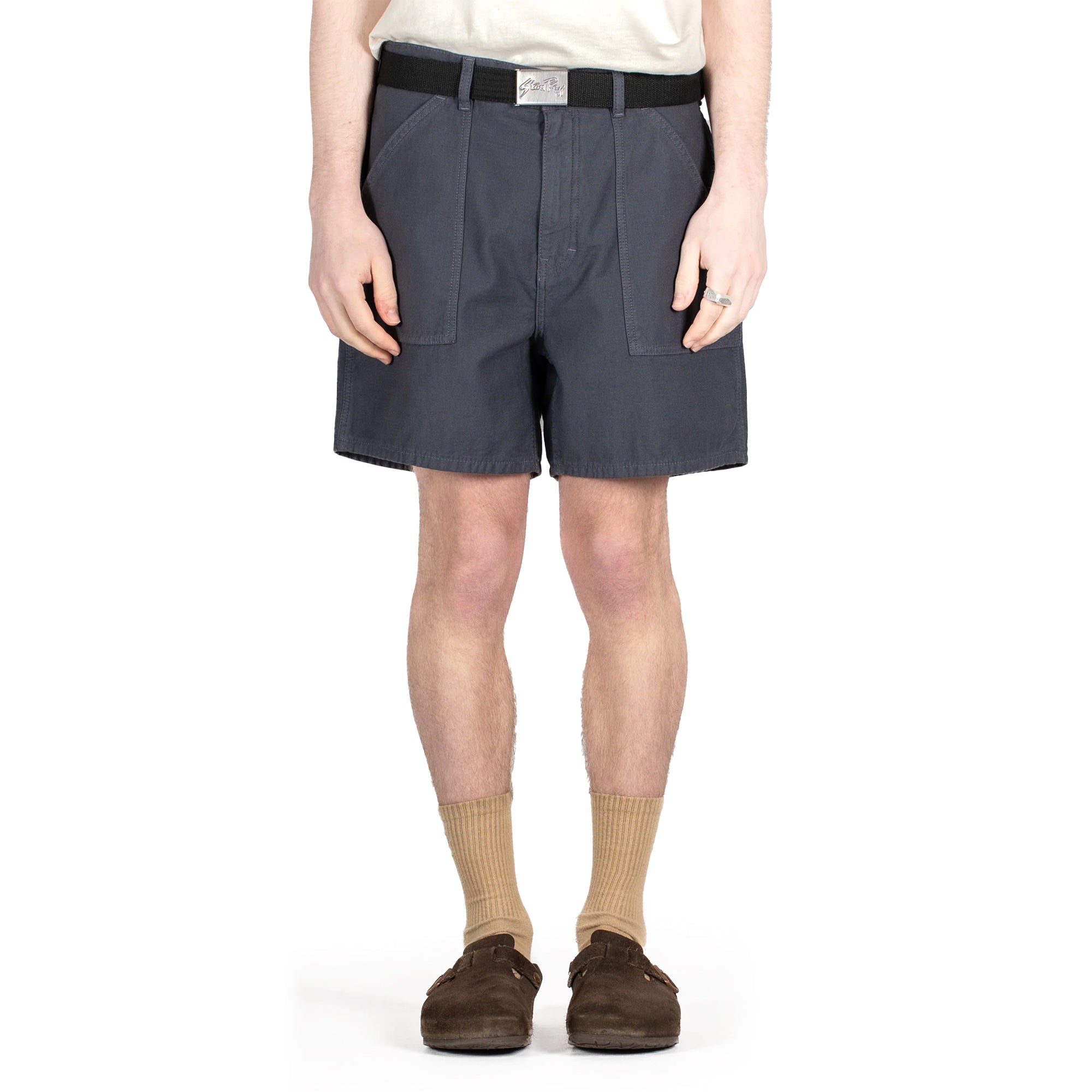 Front model shot of Stan Ray Fat Shorts for Men in Navy Sateen