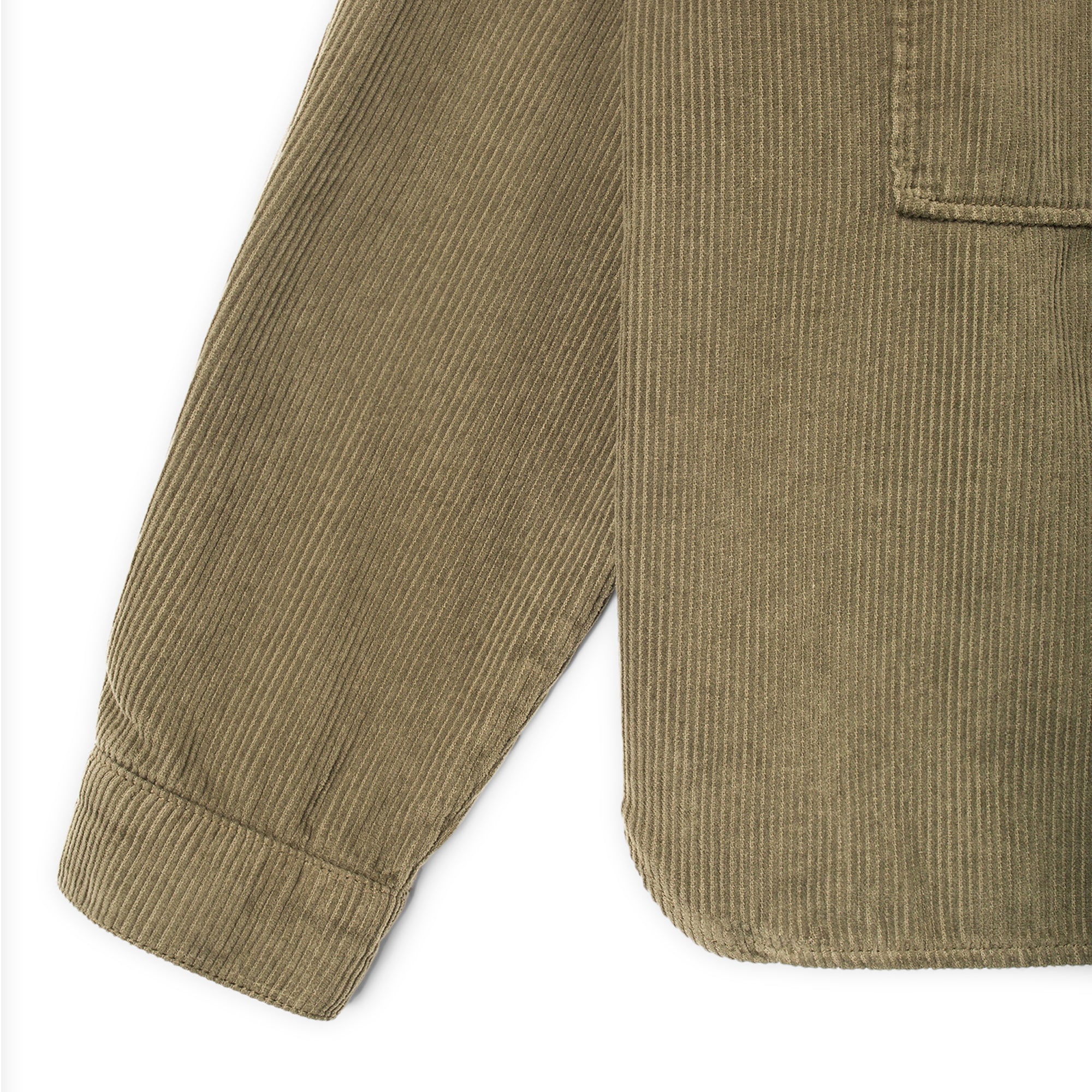 Close-up of sleeve on Stan Ray Painters Shirt for Men in Olive Cord