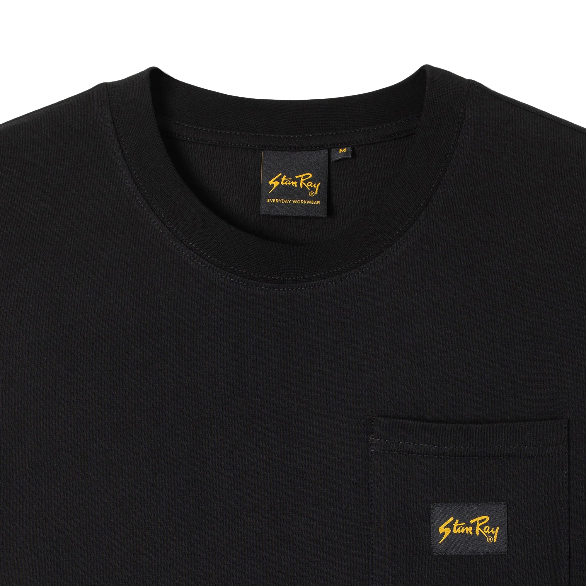 Close-up of collar on Stan Ray Patch Pocket T-Shirt for Men in Black