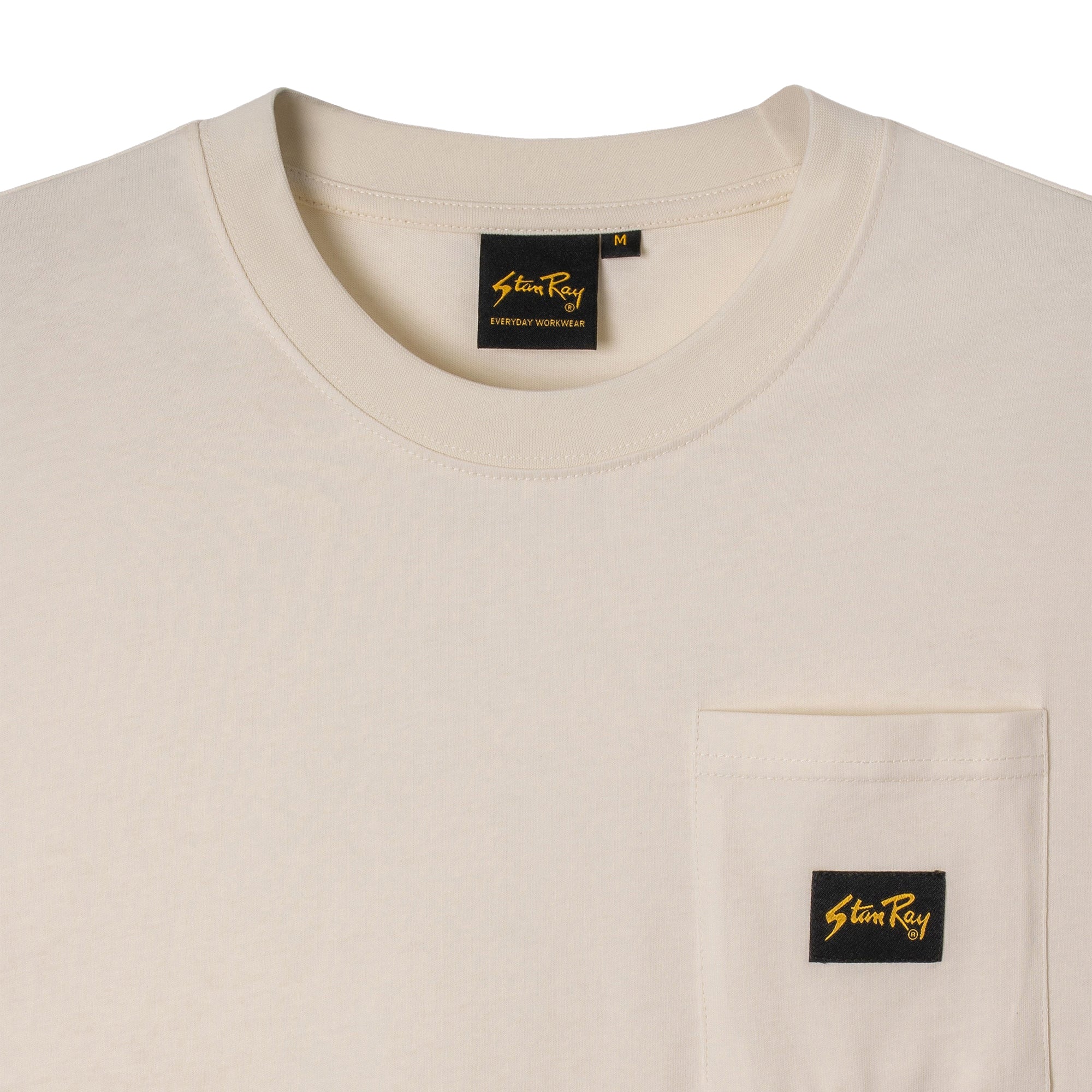 Close-up of collar on Stan Ray Patch Pocket T-Shirt for Men in White