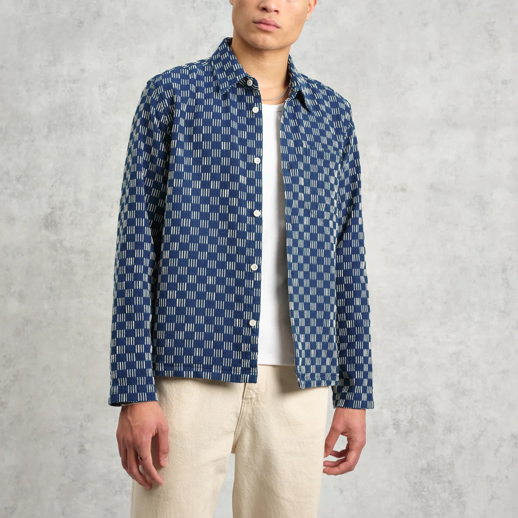 Wax London Breton Grid Stitch Overshirt