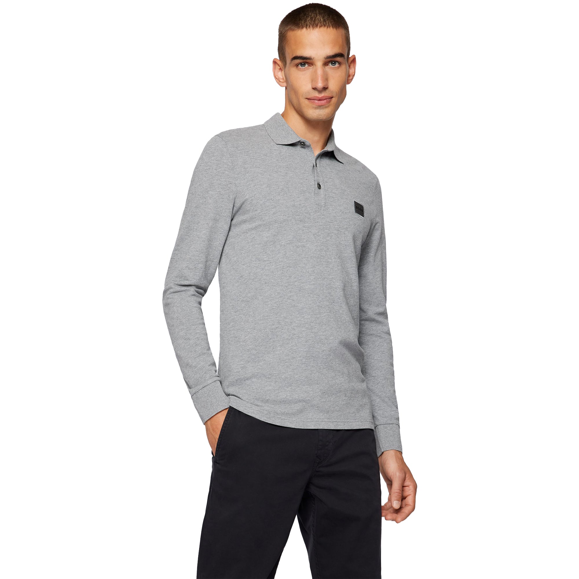 Boss Passerby 1 Long Sleeve Polo - Light Grey Melange