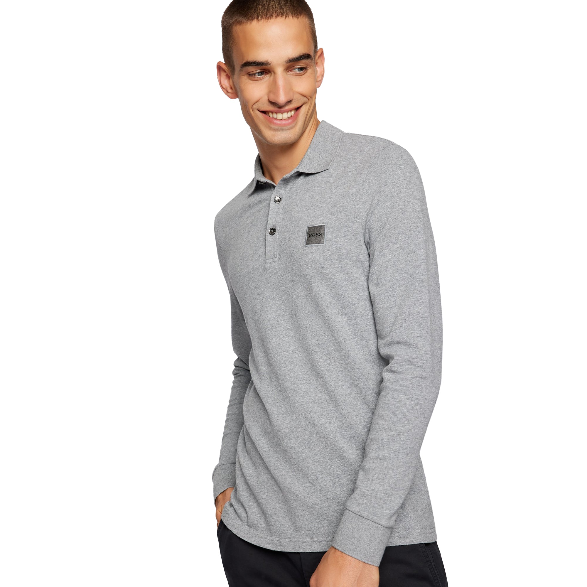 Boss Passerby 1 Long Sleeve Polo - Light Grey Melange