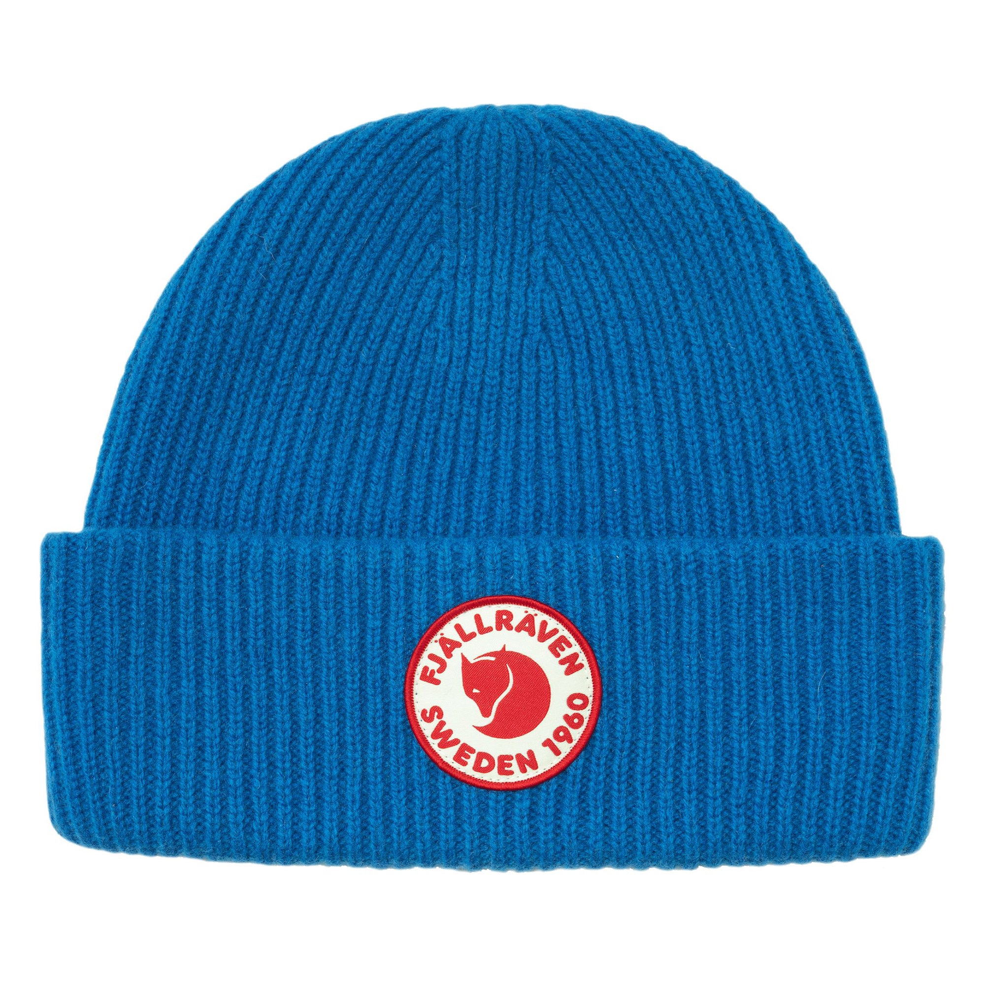 Front view of Fjallraven 1960 Logo Beanie for Men in Alpine Blue