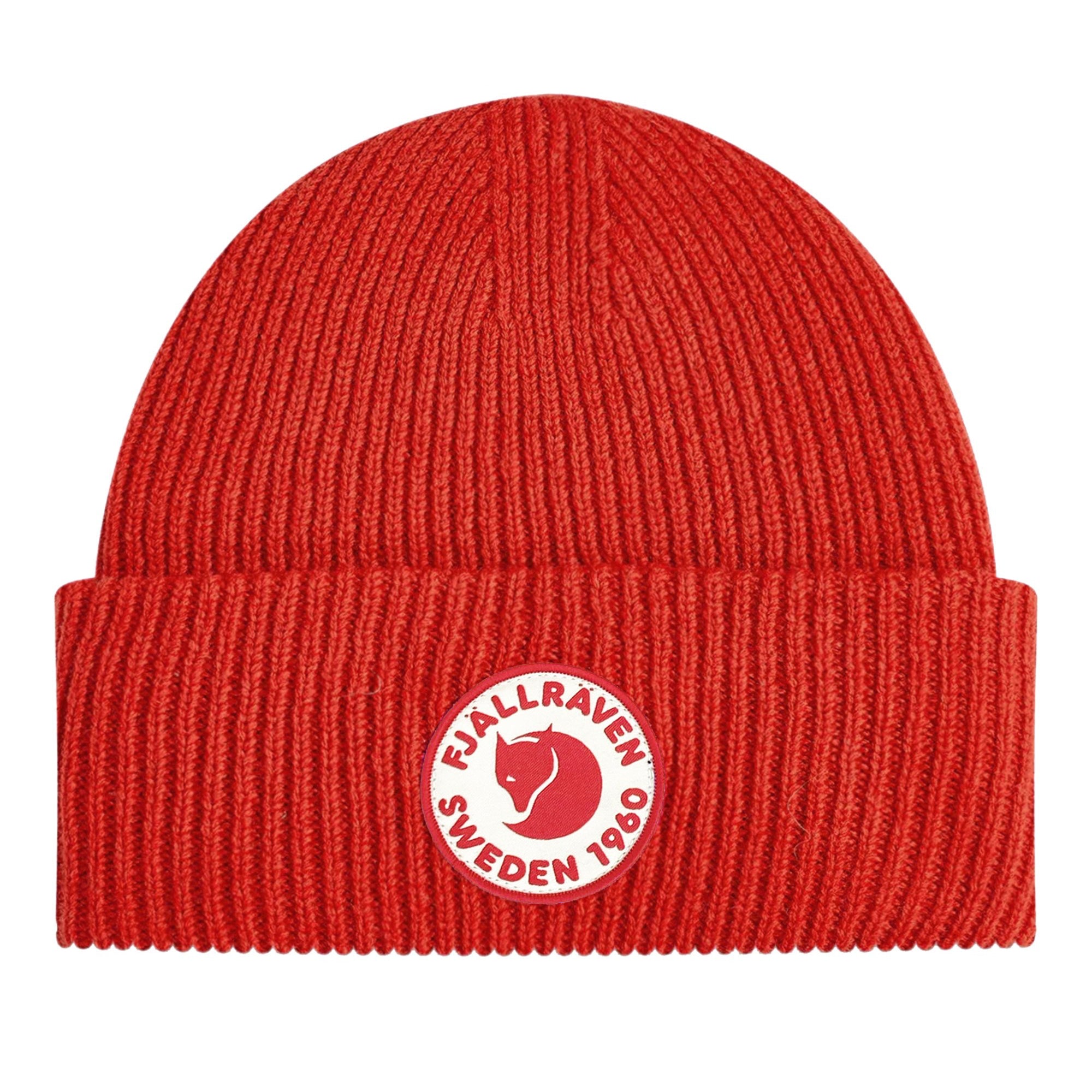 Front view of Fjallraven 1960 Logo Beanie for Men in True Red